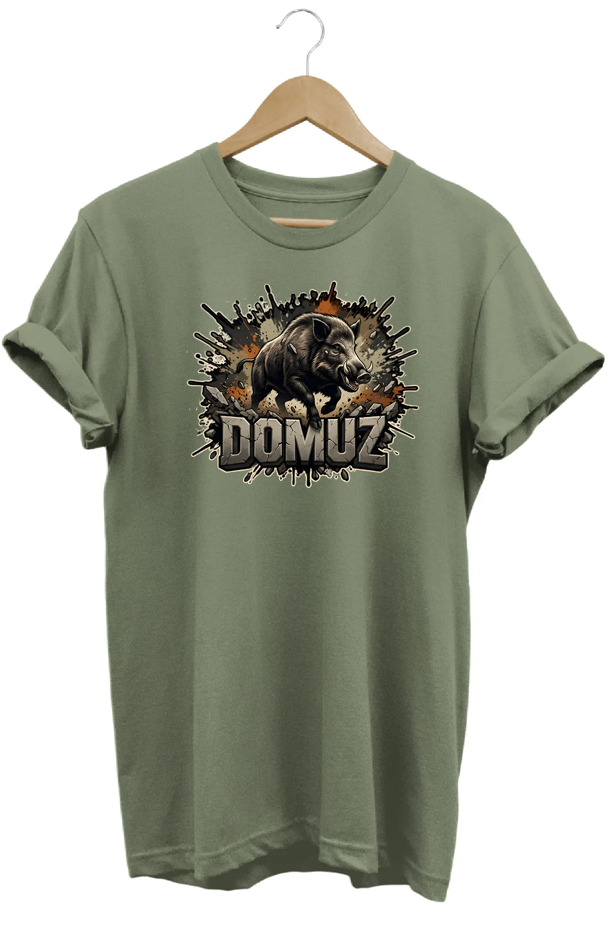 Domuz Yırtıcı Hayvan Çizim Avcı Baskılı Sokak Modası Tişört