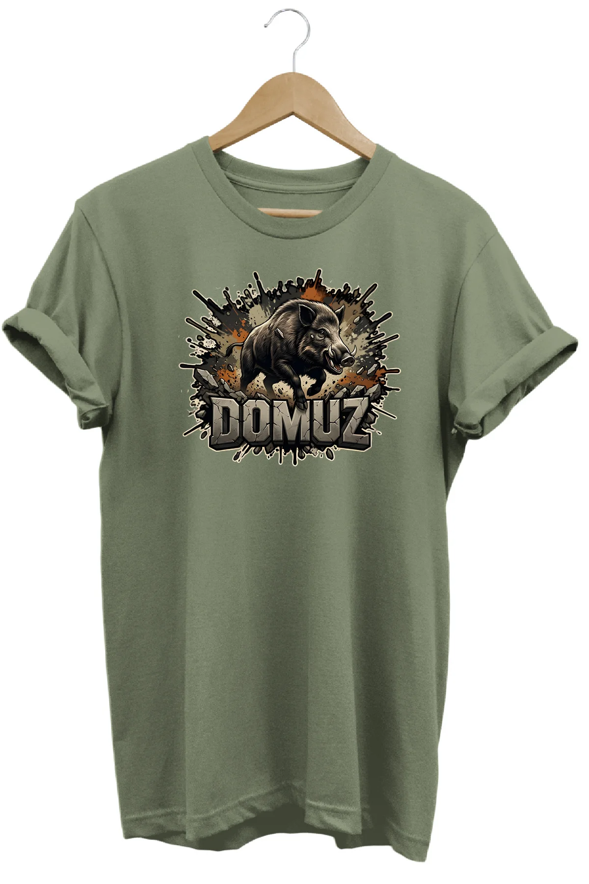 Domuz Yırtıcı Hayvan Çizim Avcı Baskılı Sokak Modası Tişört