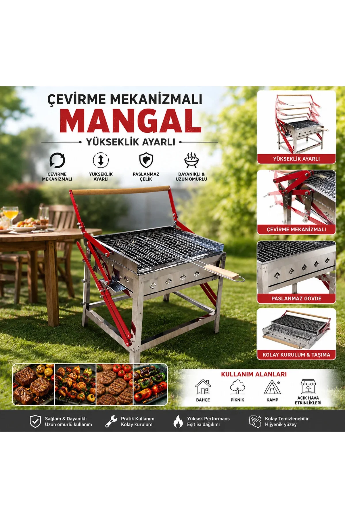 Döndürmeli - Çevirmeli Paslanmaz Mekanizmalı Mangal
