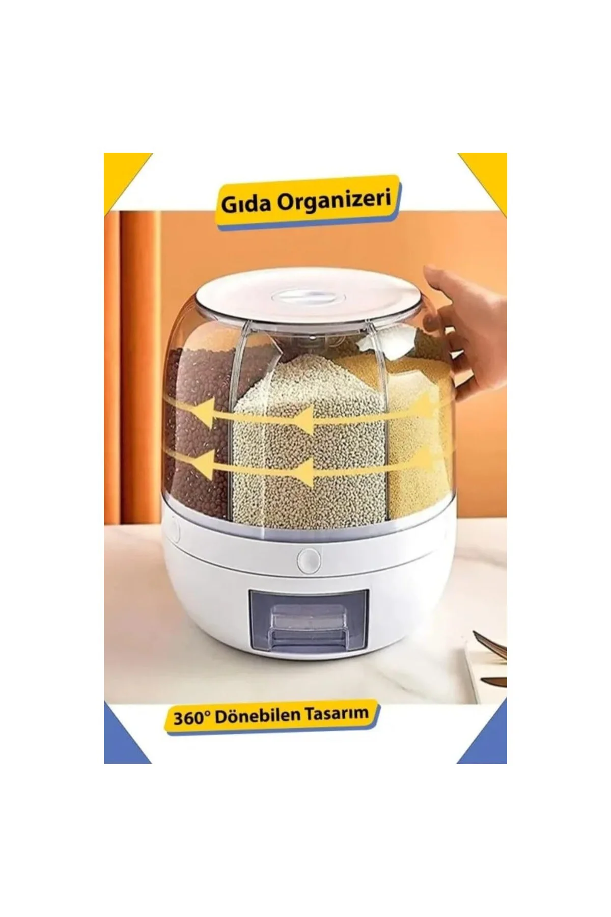 Dönebilen Kuru Gıda Ve Bakliyat Organizeri, 6 Litre, 6 Gözlü