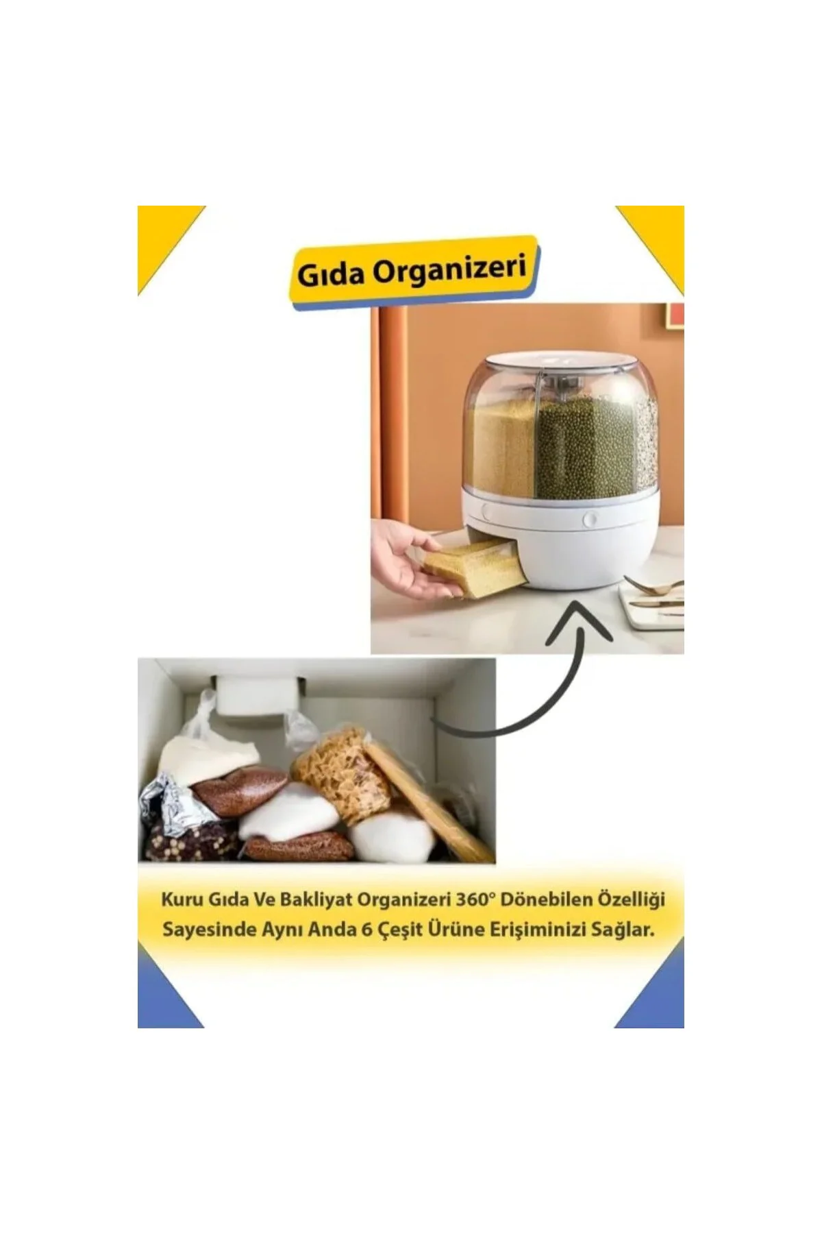 Dönebilen Kuru Gıda Ve Bakliyat Organizeri, 6 Litre, 6 Gözlü