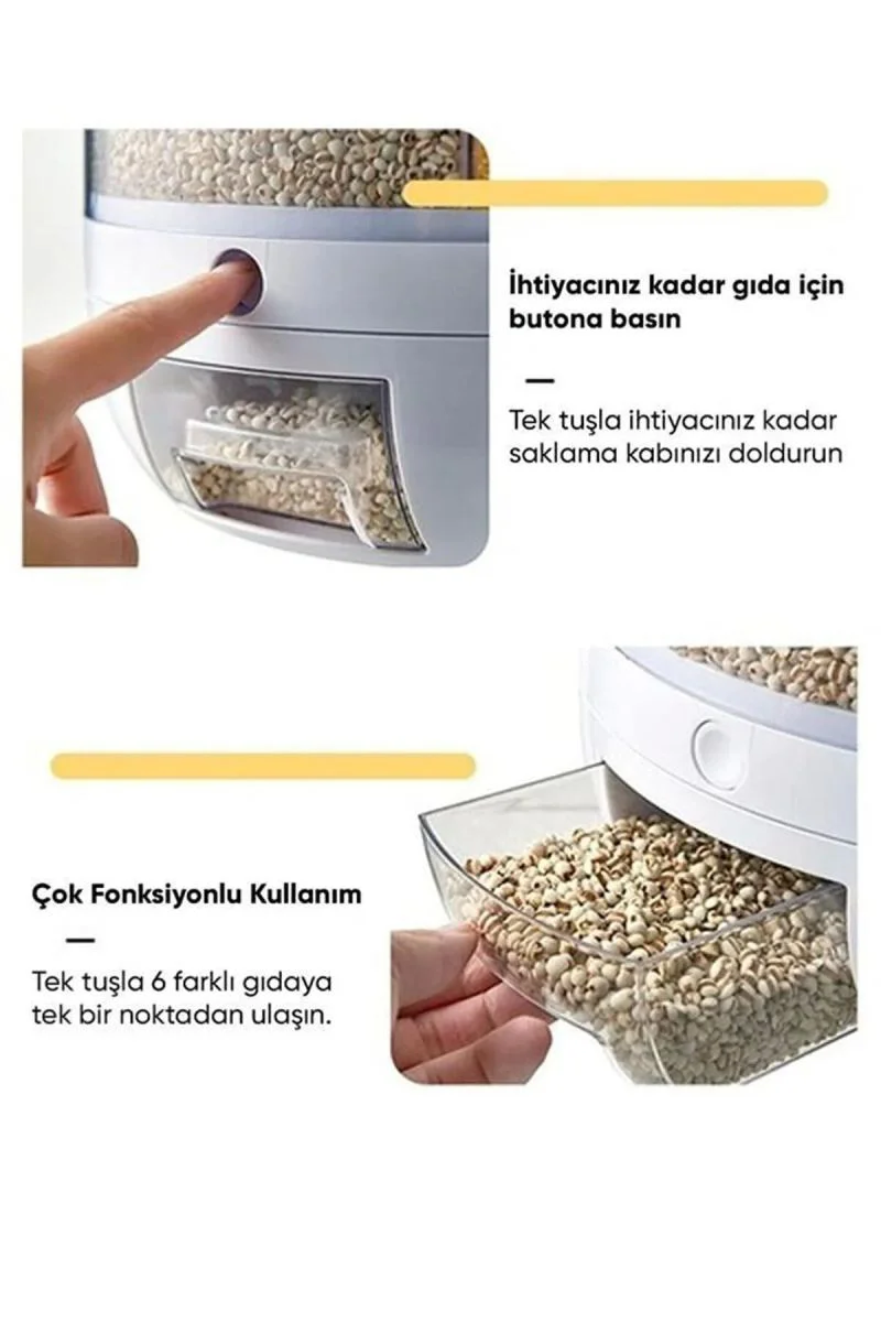 360° Dönebilen 6 Bölmeli Kuru Gıda ve Bakliyat Organizeri 6 Lt