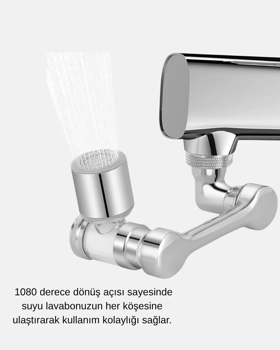 Dönebilir Musluk Başlığı - 1080° Dönebilen, 2 Modlu Su Akışı ve Su Tasarruflu Filtre