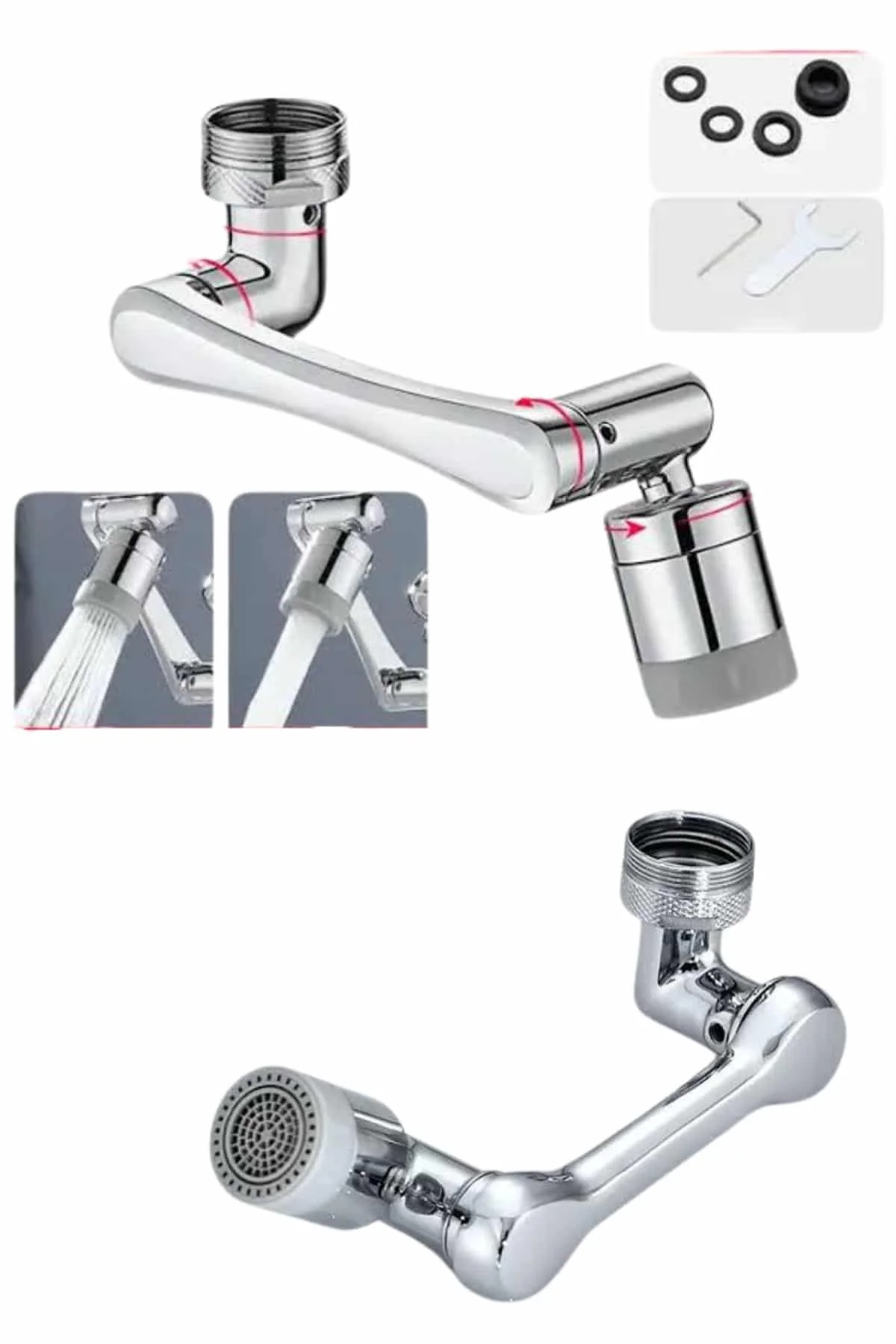 Dönen Musluk Başlığı 1080 Derece Ayarlanabilir Filtreli Sprey Uç 