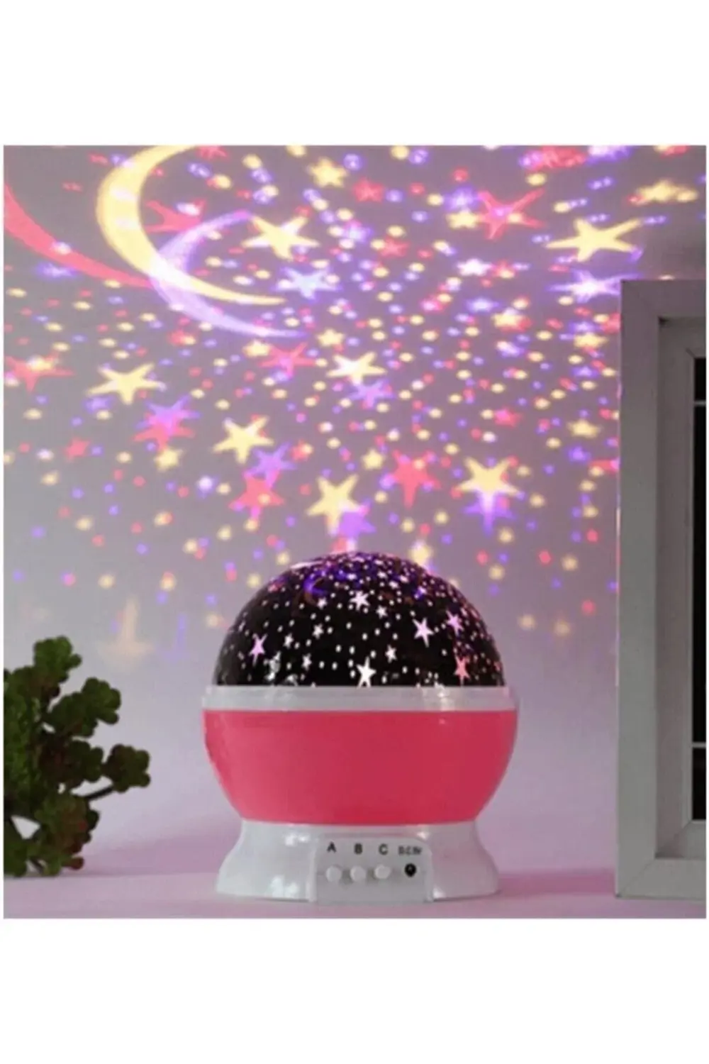 Dönen Projeksiyon Gece Lambası Star Ay Yıldız Led - Pembe 978262