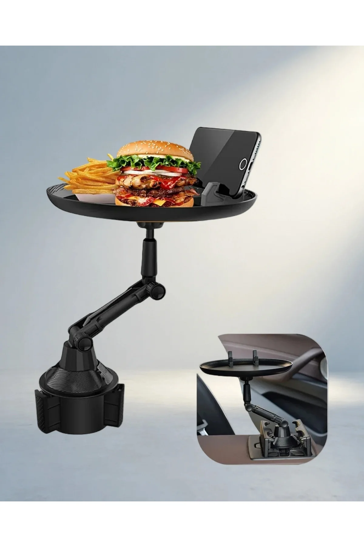Döner Araç Bardaklık Tepsisi Telefon Standlı 9 İnç Döner Araç Bardaklık Tepsisi Telefon Standlı 9 İnç