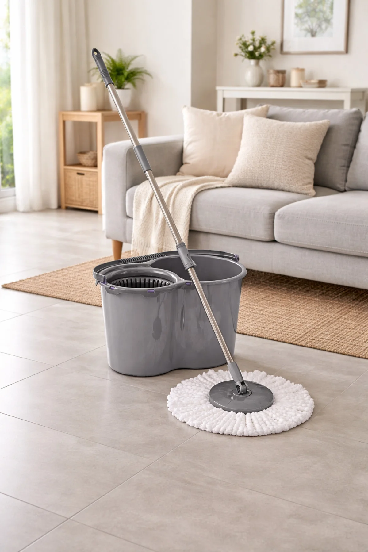 Döner Başlıklı Mop Seti Paslanmaz Çelik Saplı Mikrofiber Temizlik