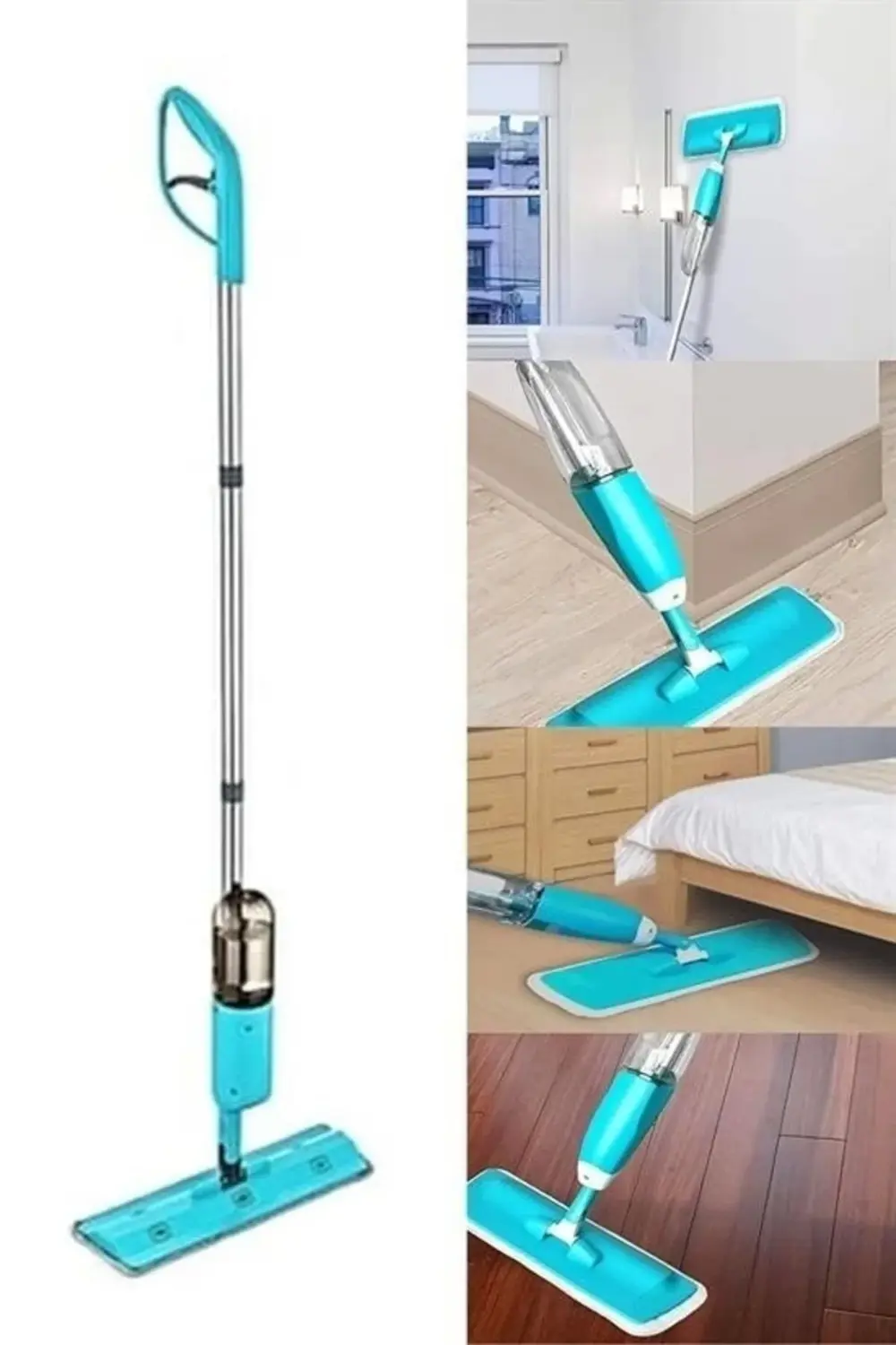 Döner Başlıklı Spreyli Mop Parke Ahşap Fayans Temizleyici Su Hazn