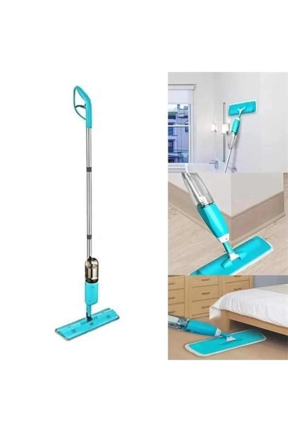 Döner Başlıklı Spreyli Mop Parke Ahşap Fayans Temizleyici Su Hazn