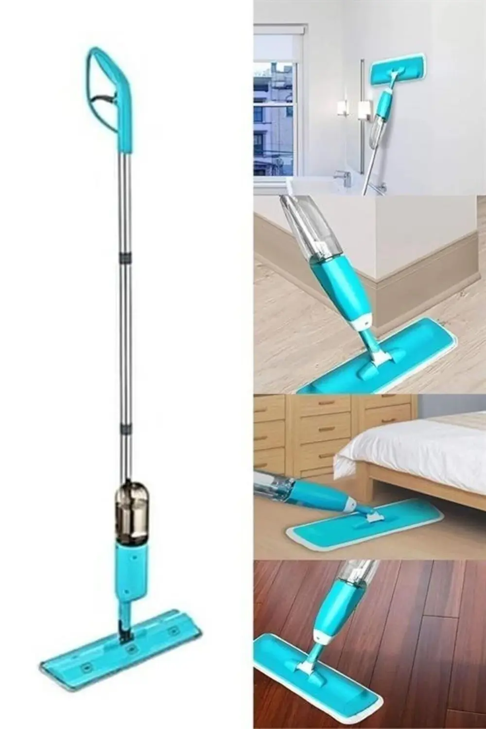 ® Döner Başlıklı Spreyli Mop Parke Ahşap Fayans Temizleyici Su Ha