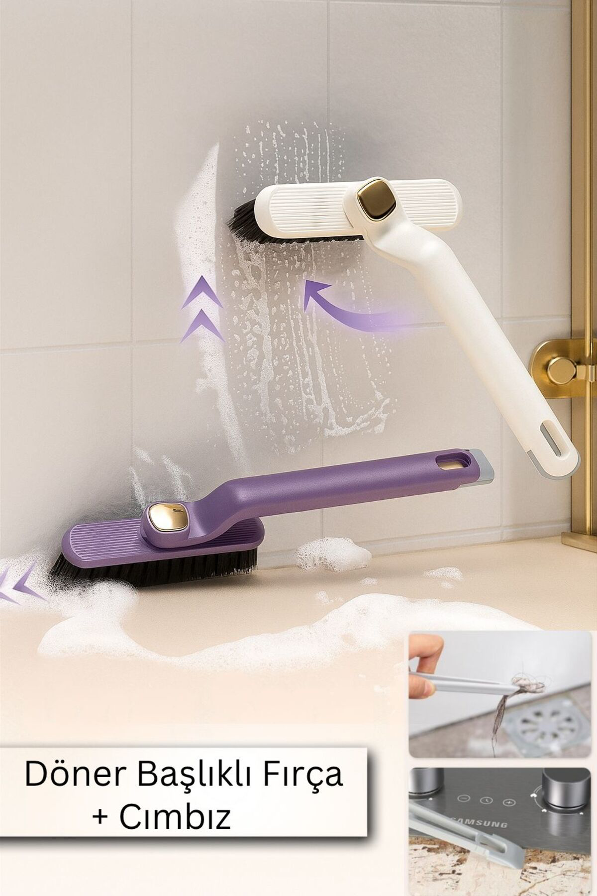 Döner Başlıklı Temizlik Fırçası Cımbızlı Çok Amaçlı Temizlik Fırç