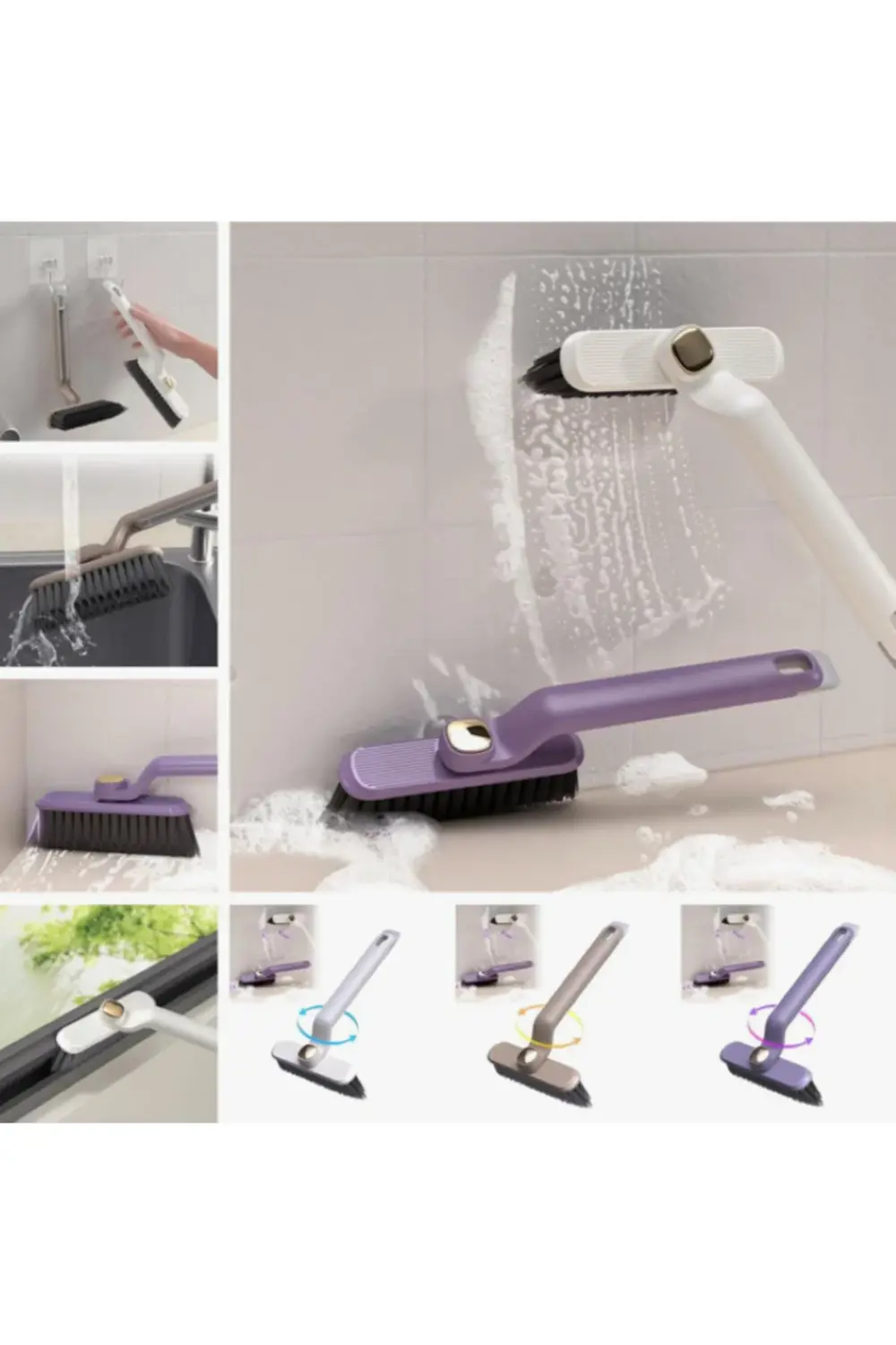 Döner Başlıklı Temizlik Fırçası Cımbızlı Banyo Mutfak Lavabo Deta