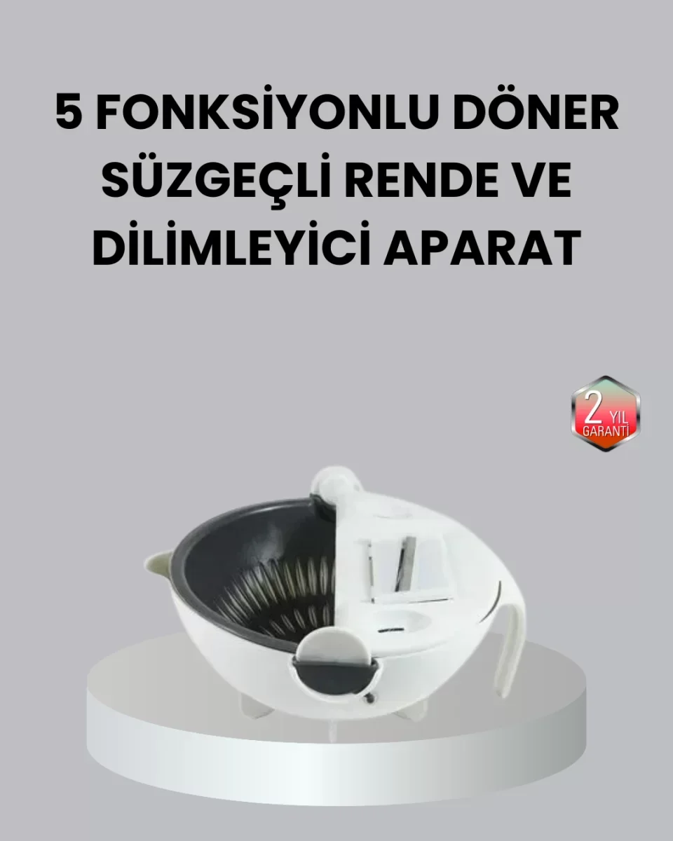 Döner Mekanizmalı 5’i 1 Arada Süzgeçli Rende Sebze Meyve Doğrama Cihazı - Lisinya