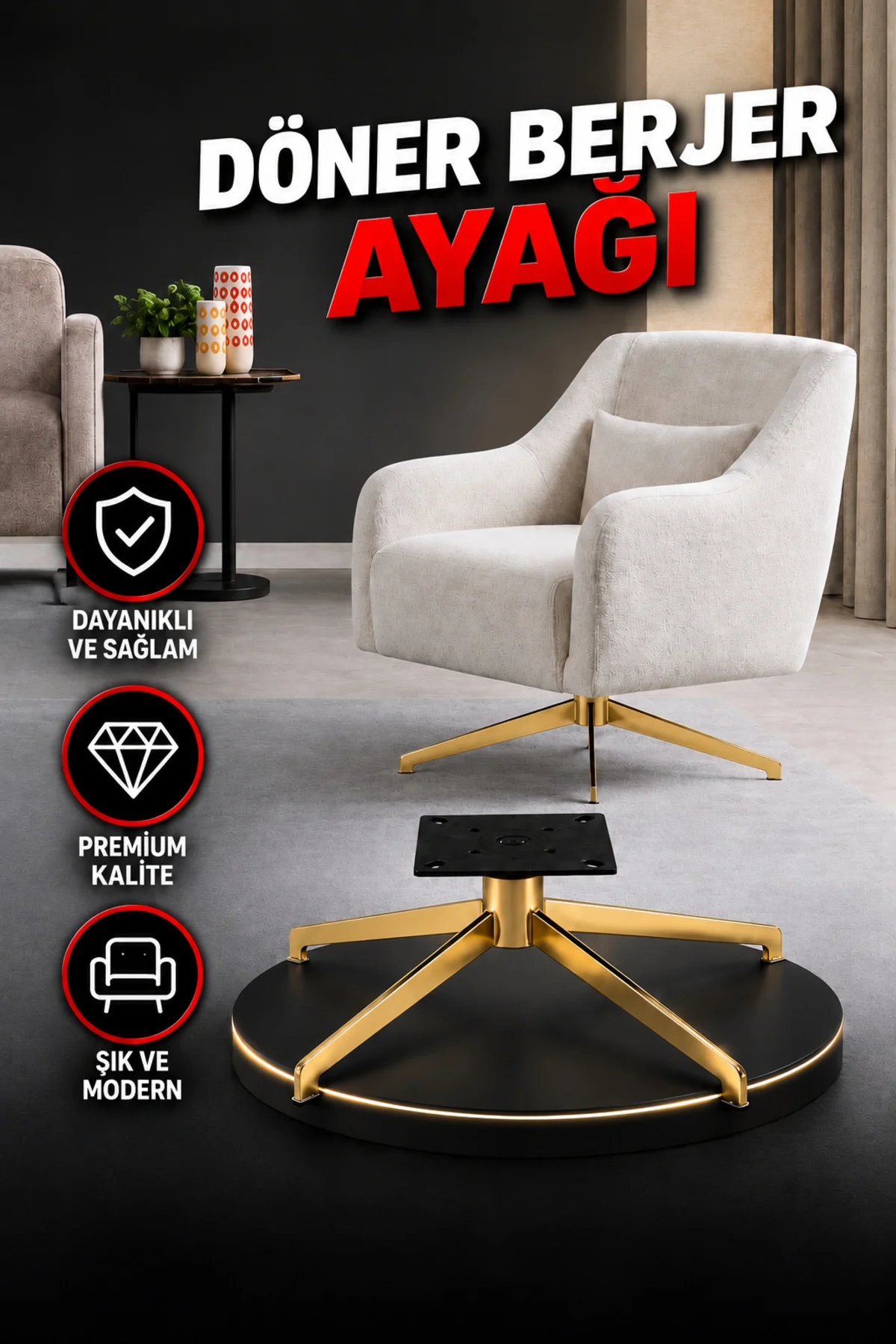Döner Mekanizmalı Gold Berjer Ayağı – 25 cm 1 adet fiyatıdır Döner Mekanizmalı Gold Berjer Ayağı – 25 cm 1 adet fiyatıdır