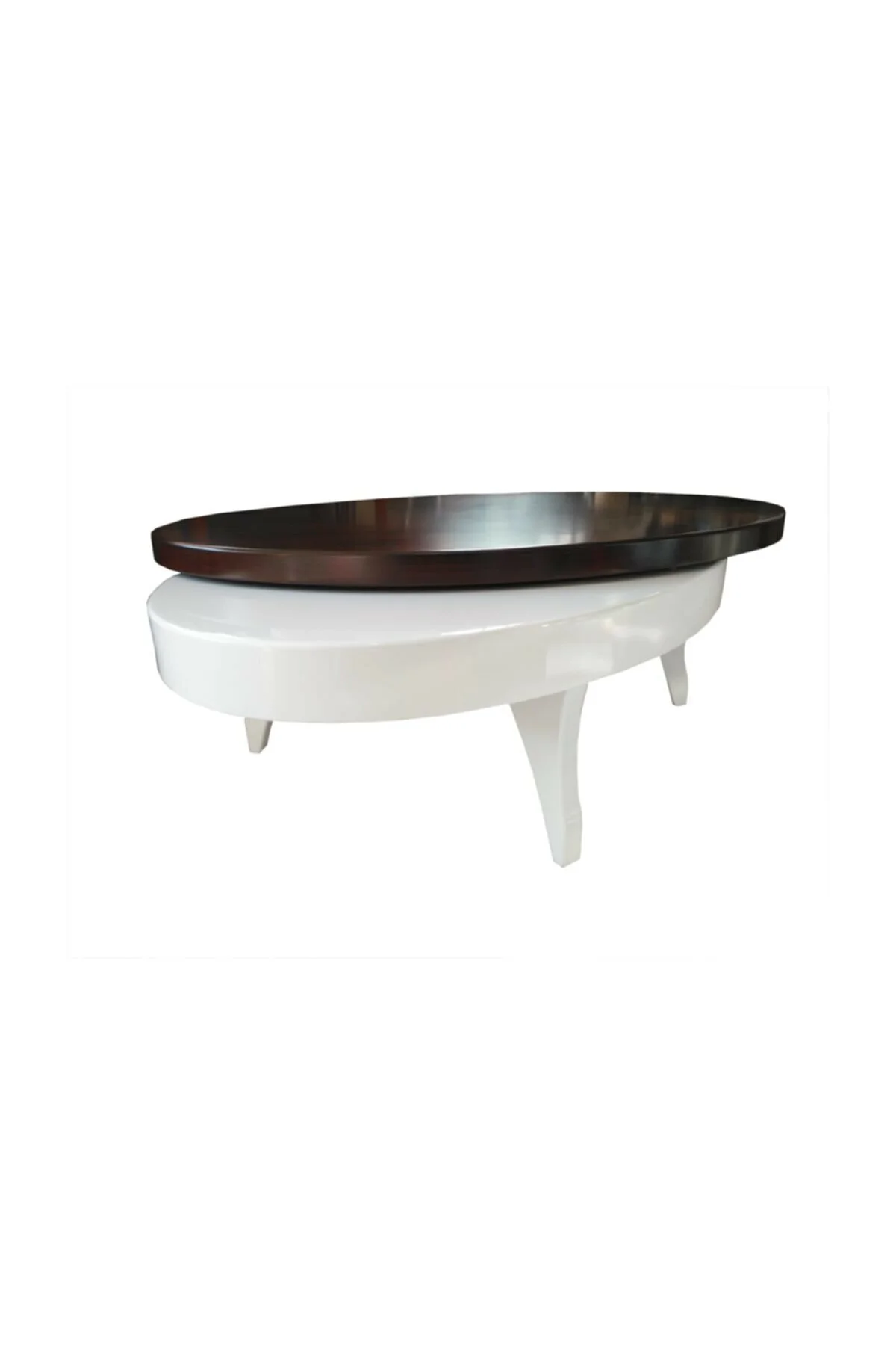 Dönerli Orta sehpa 18585 OVAL İnovatif Ürün Kayın Retro Ayak Şık MDF Tabla Beyaz - Görsel 3