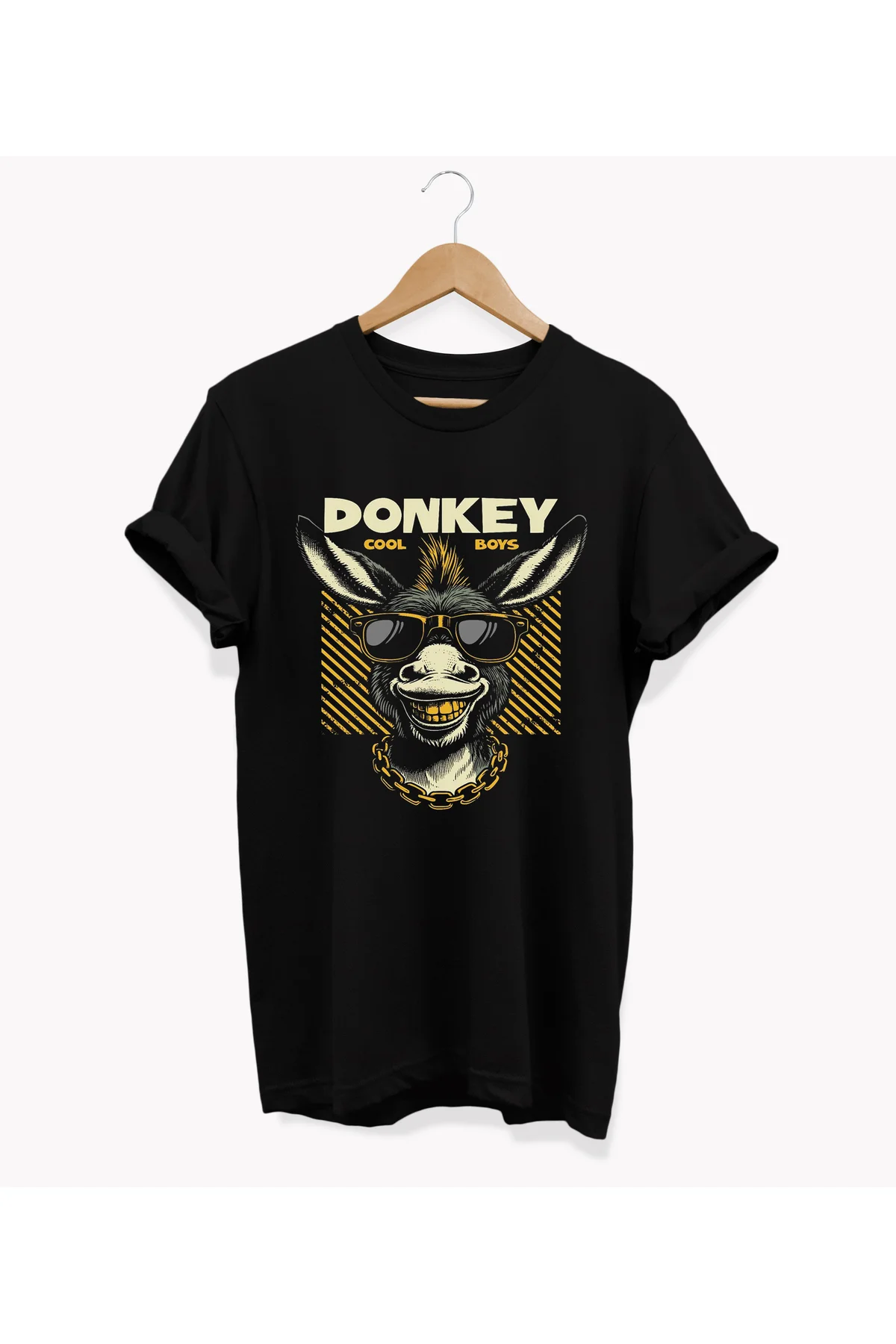 , Donkey Baskılı, %100 Pamuk, Bisiklet Yaka, Oversize T-shirt, Bü