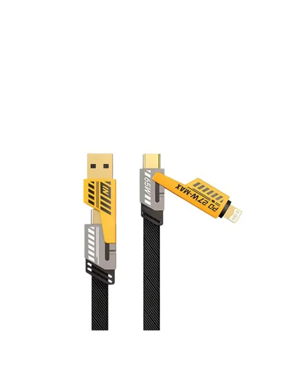 Dönüştürülebilir 4 Başlıklı Hızlı Şarj Kablosu – 1.2m 65W Dayanıklı ve Esnek Tasarım
