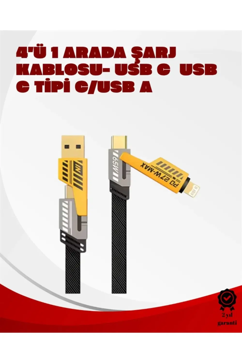 Dönüştürülebilir 4 Başlıklı Hızlı Şarj Kablosu – 1.2m 65W Dayanık