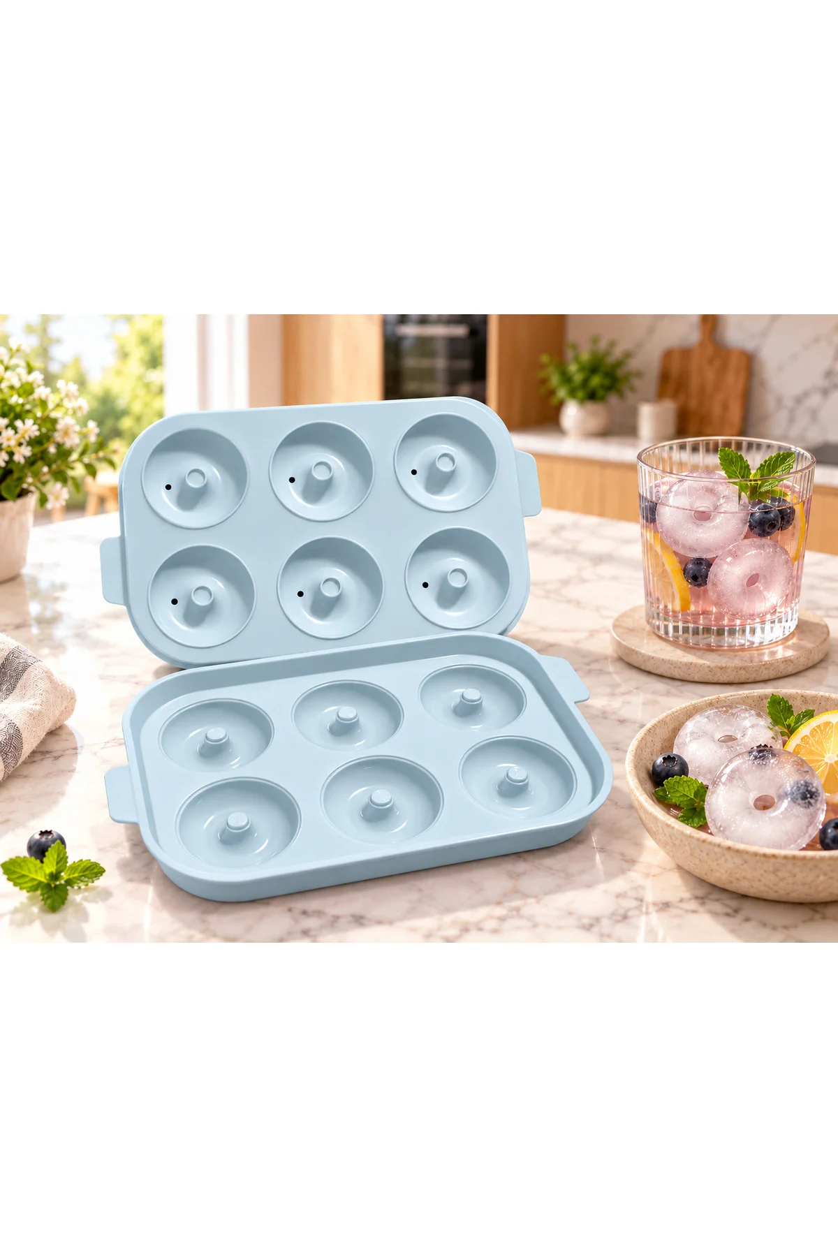 Donut Buz Kalıbı 6’lı Kapaklı Halka Buzluk – İçecek ve Kokteyller İçin Donut Şeklinde Buz Kalıbı Mavi Donut Buz Kalıbı 6’lı Kapaklı Halka Buzluk – İçecek ve Kokteyller İçin Donut Şeklinde Buz Kalıbı Mavi