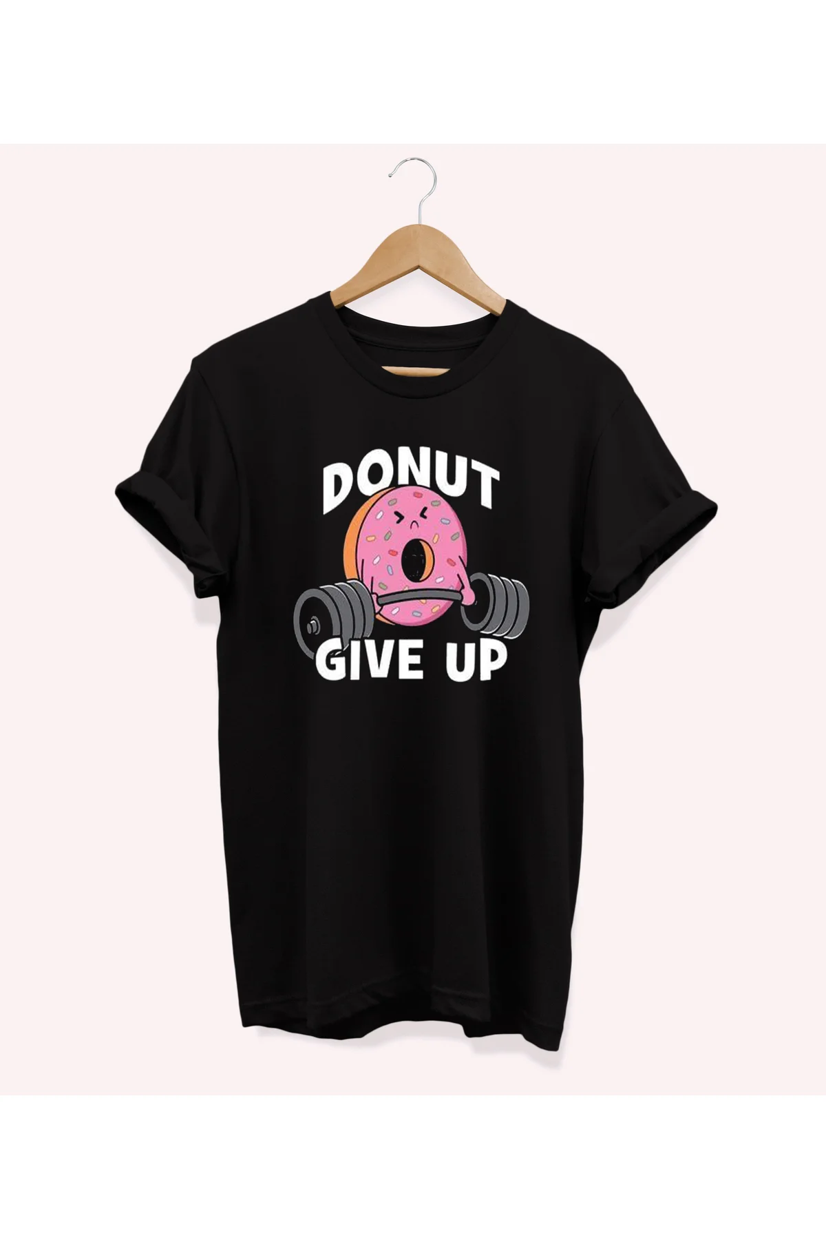 , Donut Gym Baskılı, %100 Pamuk, Bisiklet Yaka, Oversize T-shirt, Büyük Beden Tişört