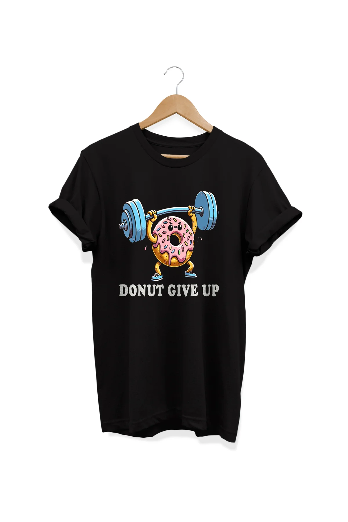 , Donut Gym Baskılı, %100 Pamuk, Bisiklet Yaka, Normal Beden Tişö