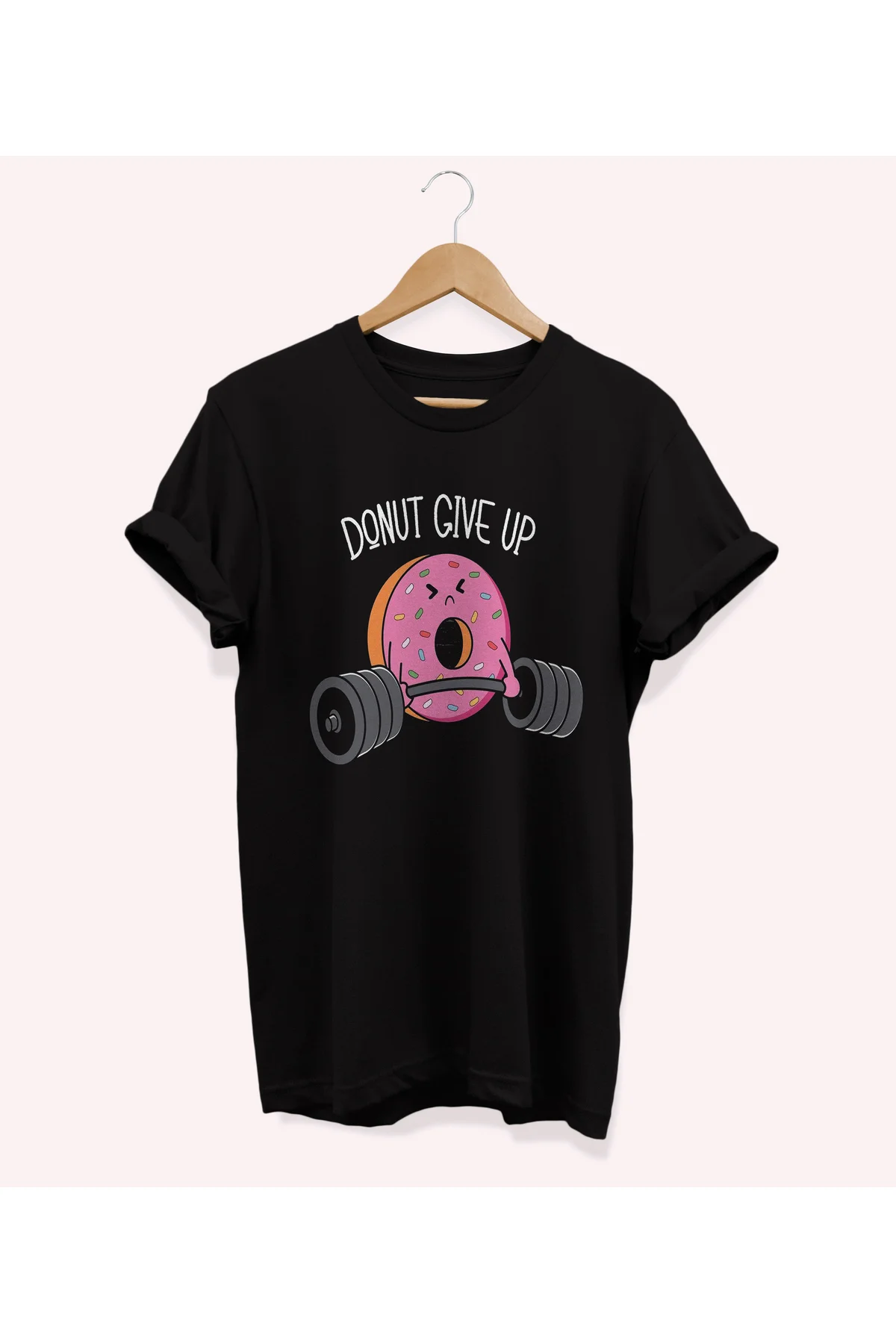 , Donut Gym Baskılı, %100 Pamuk, Bisiklet Yaka, Oversize T-shirt,