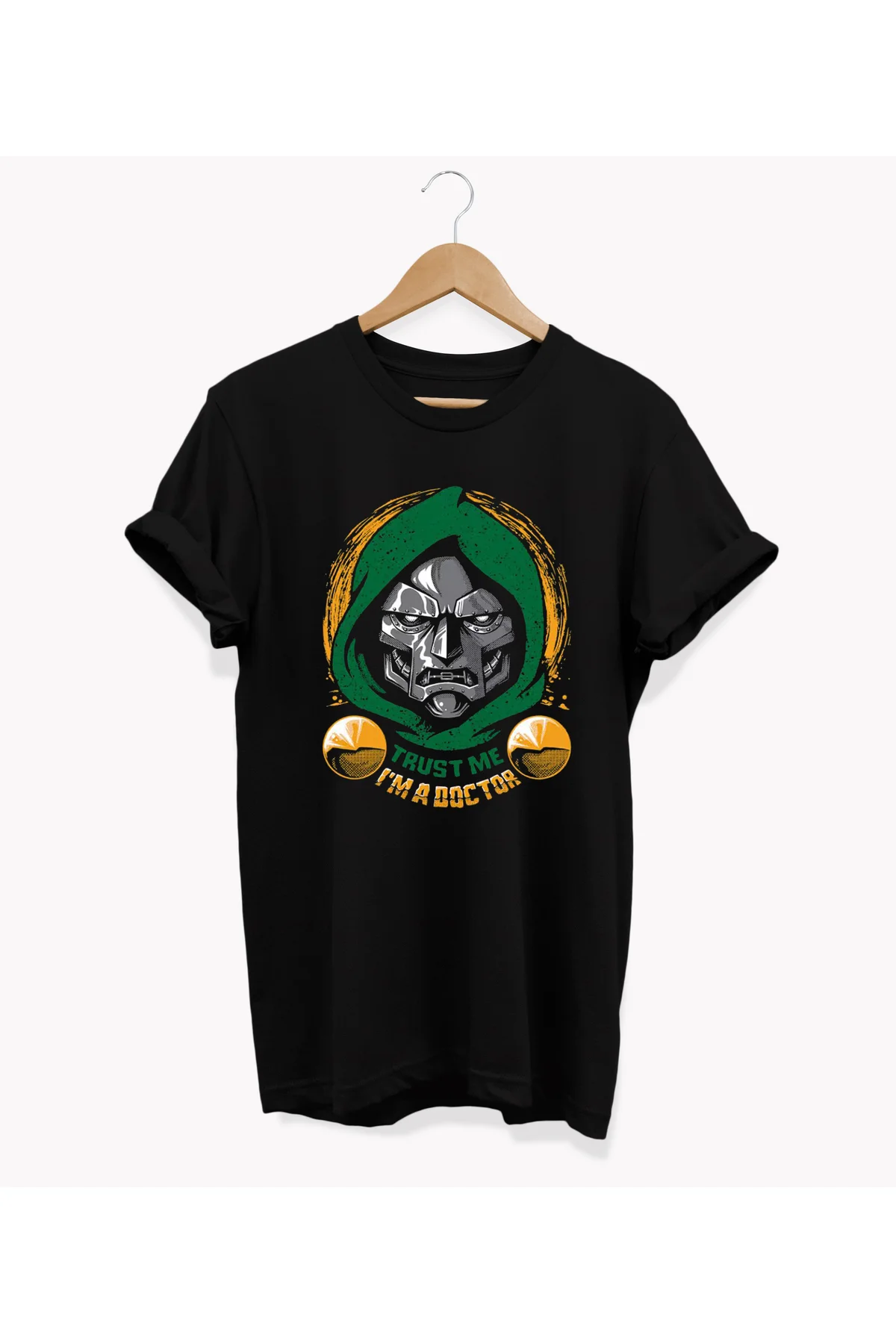 , Doom Baskılı, %100 Pamuk, Bisiklet Yaka, Oversize T-shirt, Büyü