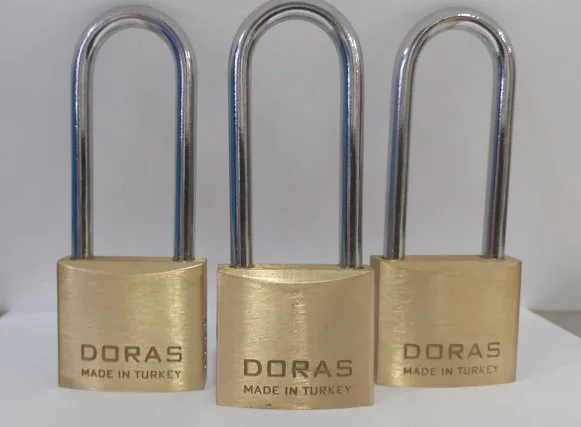 Doras Ersa 3'lü Set Uzun Kanca Pas Pirinç Asma Kilit 40 Mm