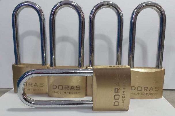 Doras Ersa 5'li Set Uzun Kanca Pas Pirinç Asma Kilit 50 Mm