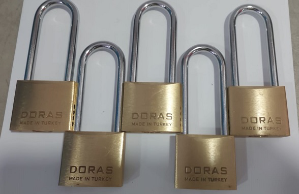Doras Ersa 5'li Set Uzun Kanca Pas Pirinç Asma Kilit 40 Mm