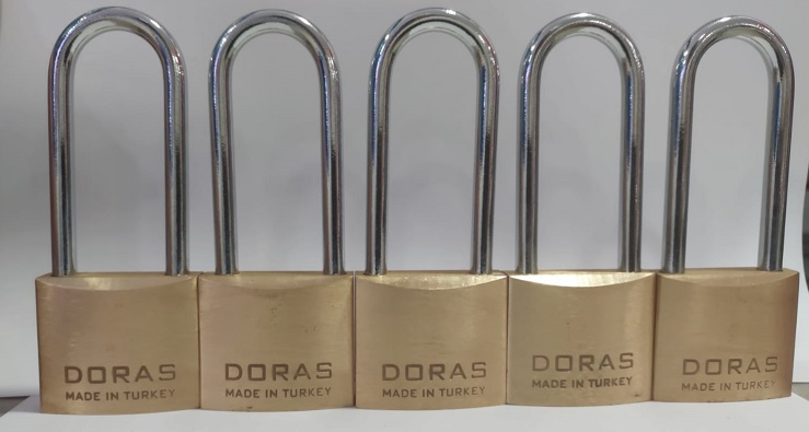 Doras Ersa 5'li Set Uzun Kanca Pas Pirinç Asma Kilit 40 Mm
