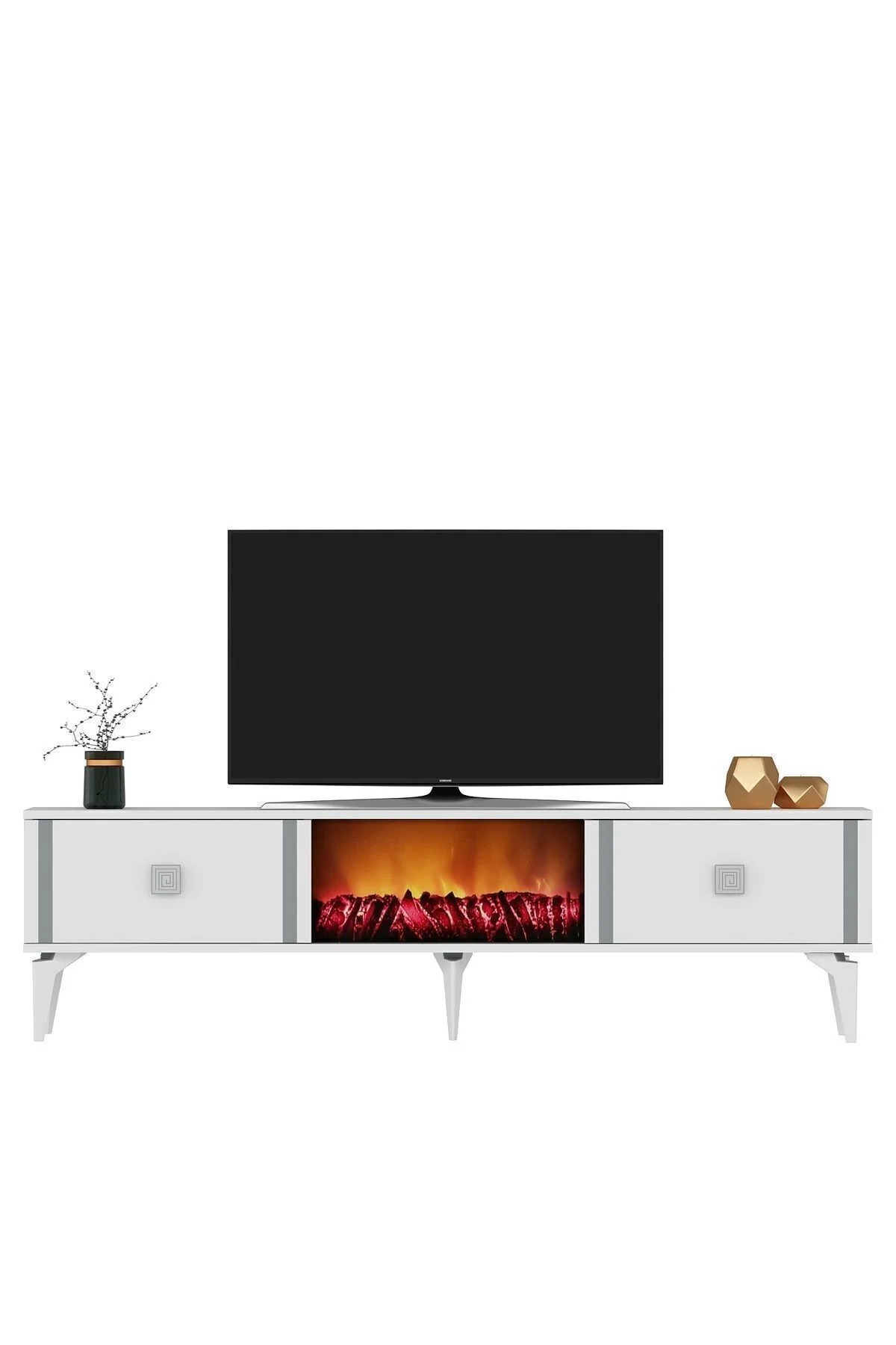 DORRUK TV SEHPASI (ALT MODÜL) ŞÖMİNELİ BEYAZ-GÜMÜŞ