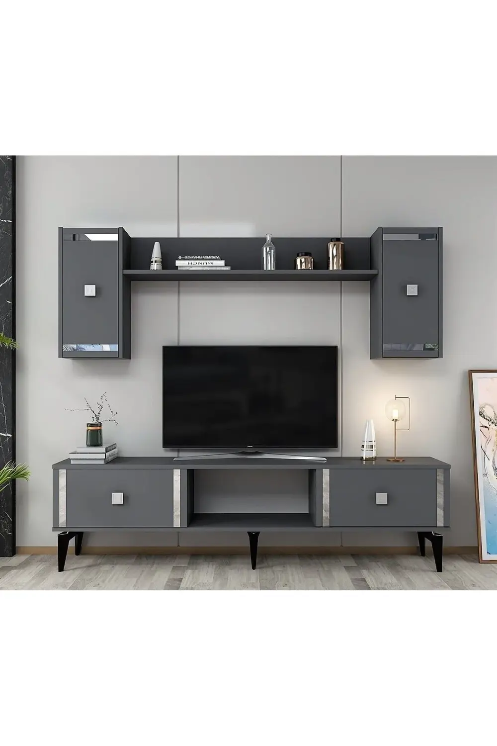 Dorruk Tv Ünitesi Takımı Antrasit-gümüş