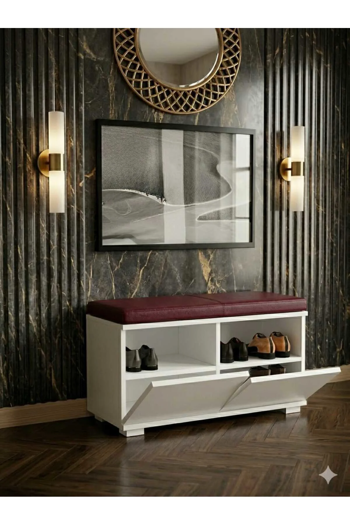 DORSODURO 80 cm Minderli Oturaklı Ayakkabılık 2 Kapaklı Beyaz Aya