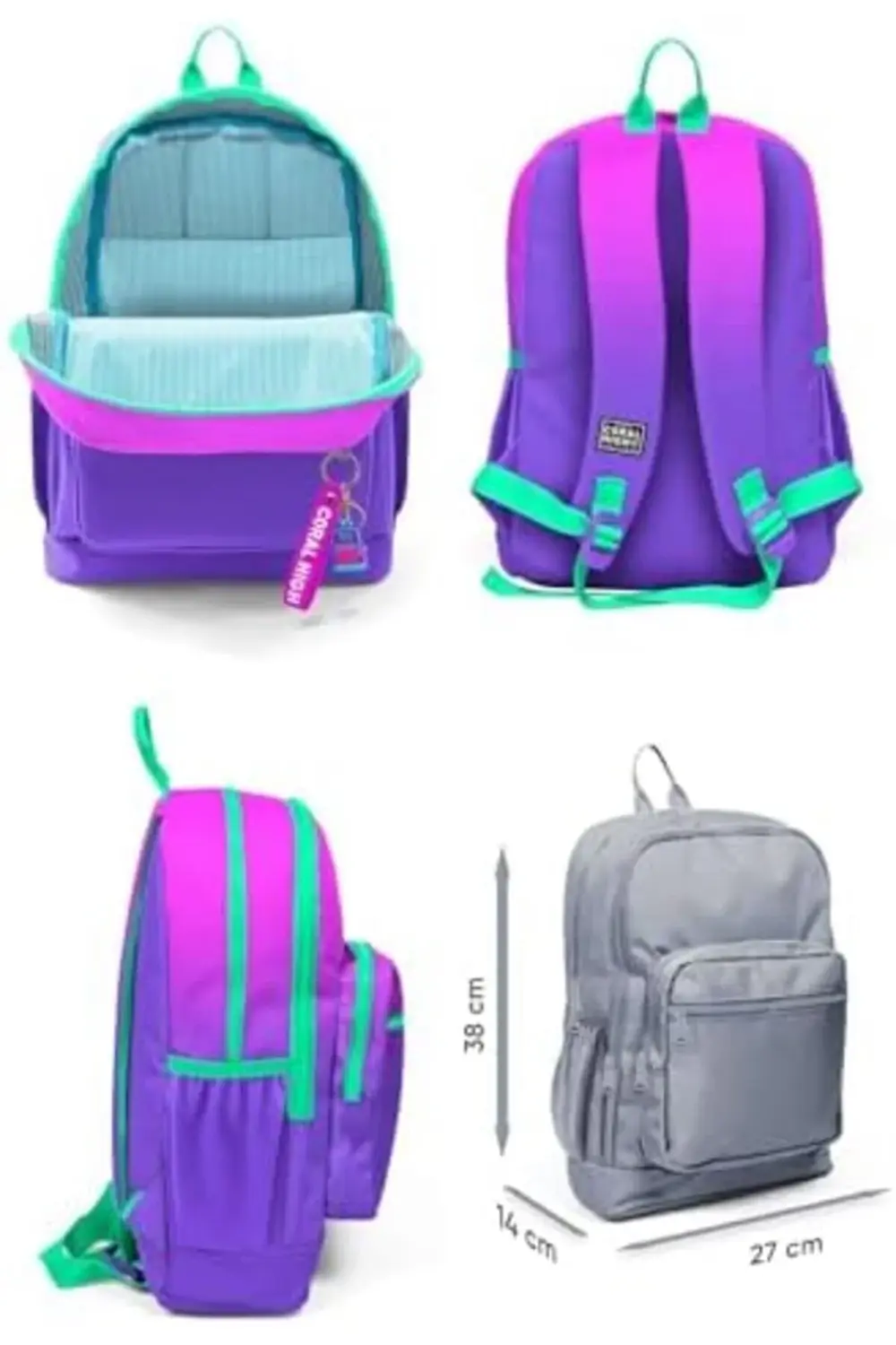 Dört Bölmeli Pembe Mor Renk Geçişli İlkokul Sırt Çantası - Kız Ço