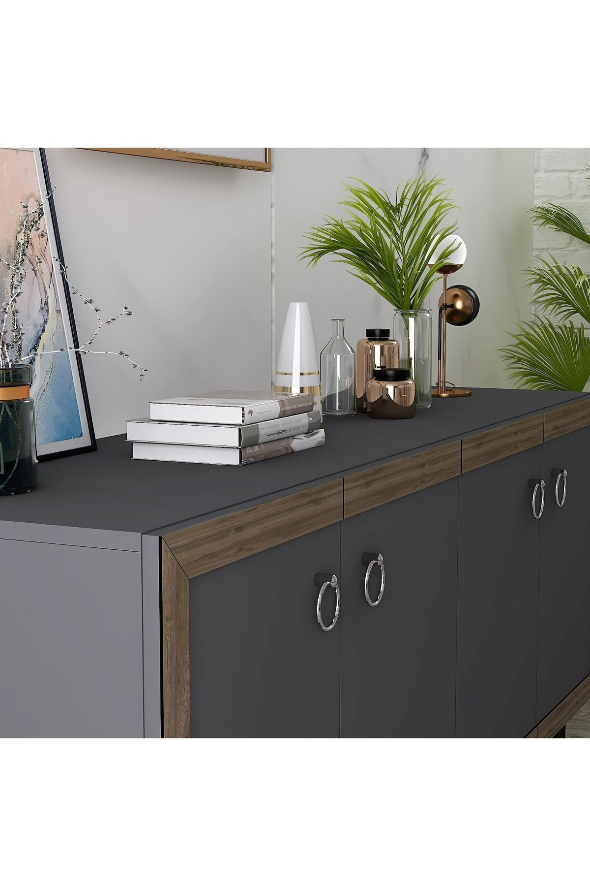 Cantek Dizayn Dört Kapakli 150 Cm Selen Konsol Antrasit-Ceviz