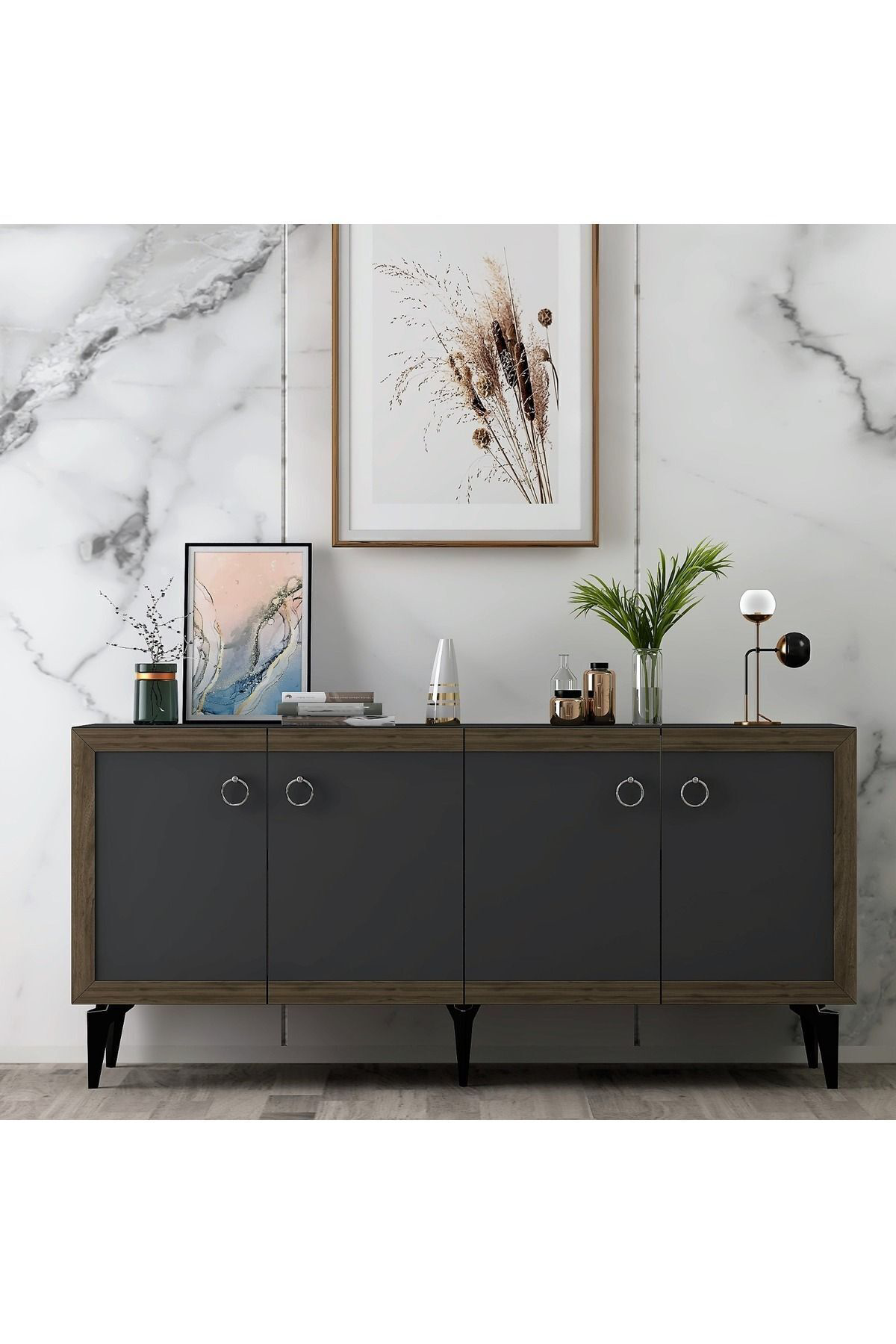 Cantek Dizayn Dört Kapakli 150 Cm Selen Konsol Antrasit-Ceviz