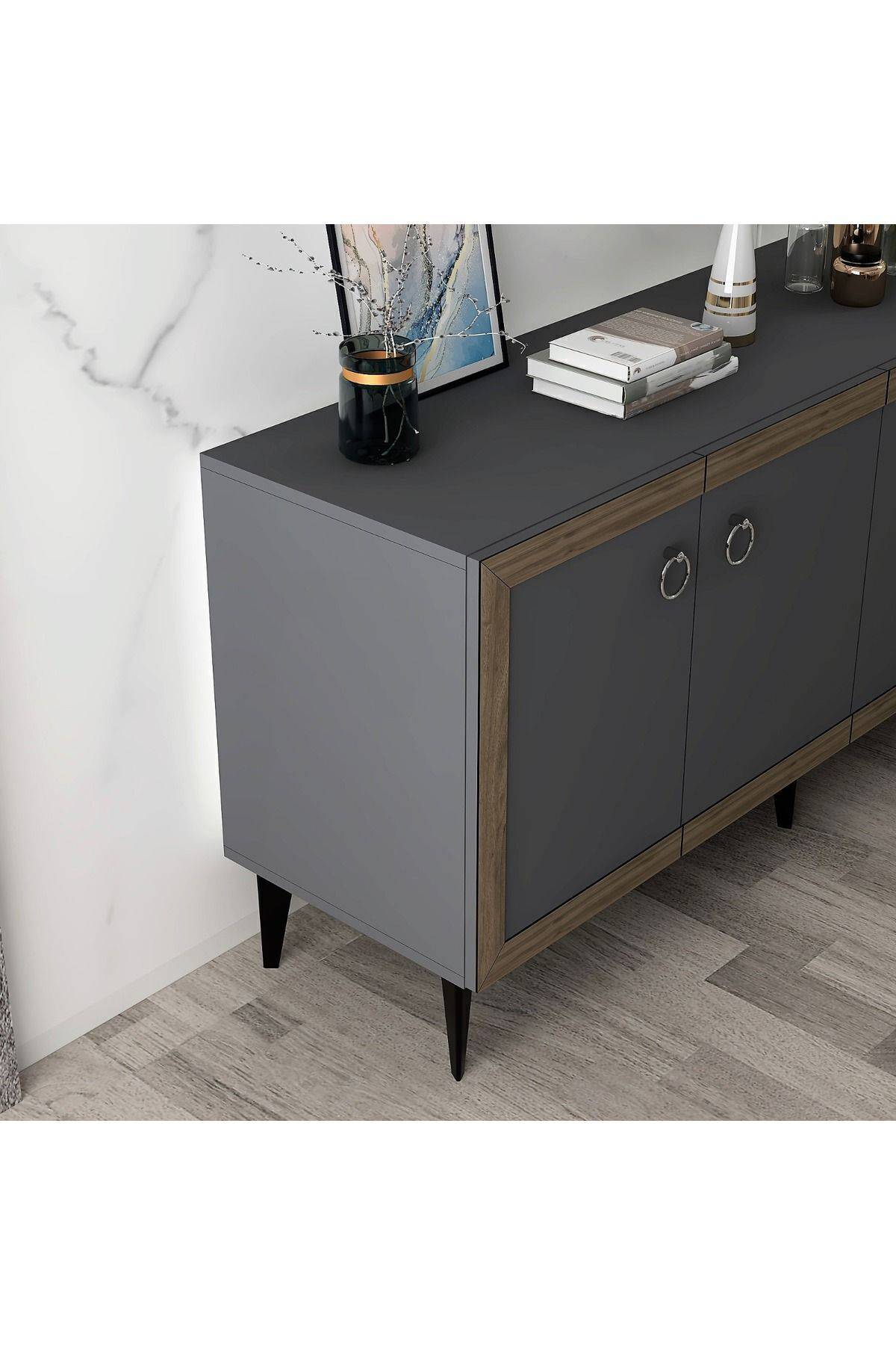 Cantek Dizayn Dört Kapakli 150 Cm Selen Konsol Antrasit-Ceviz