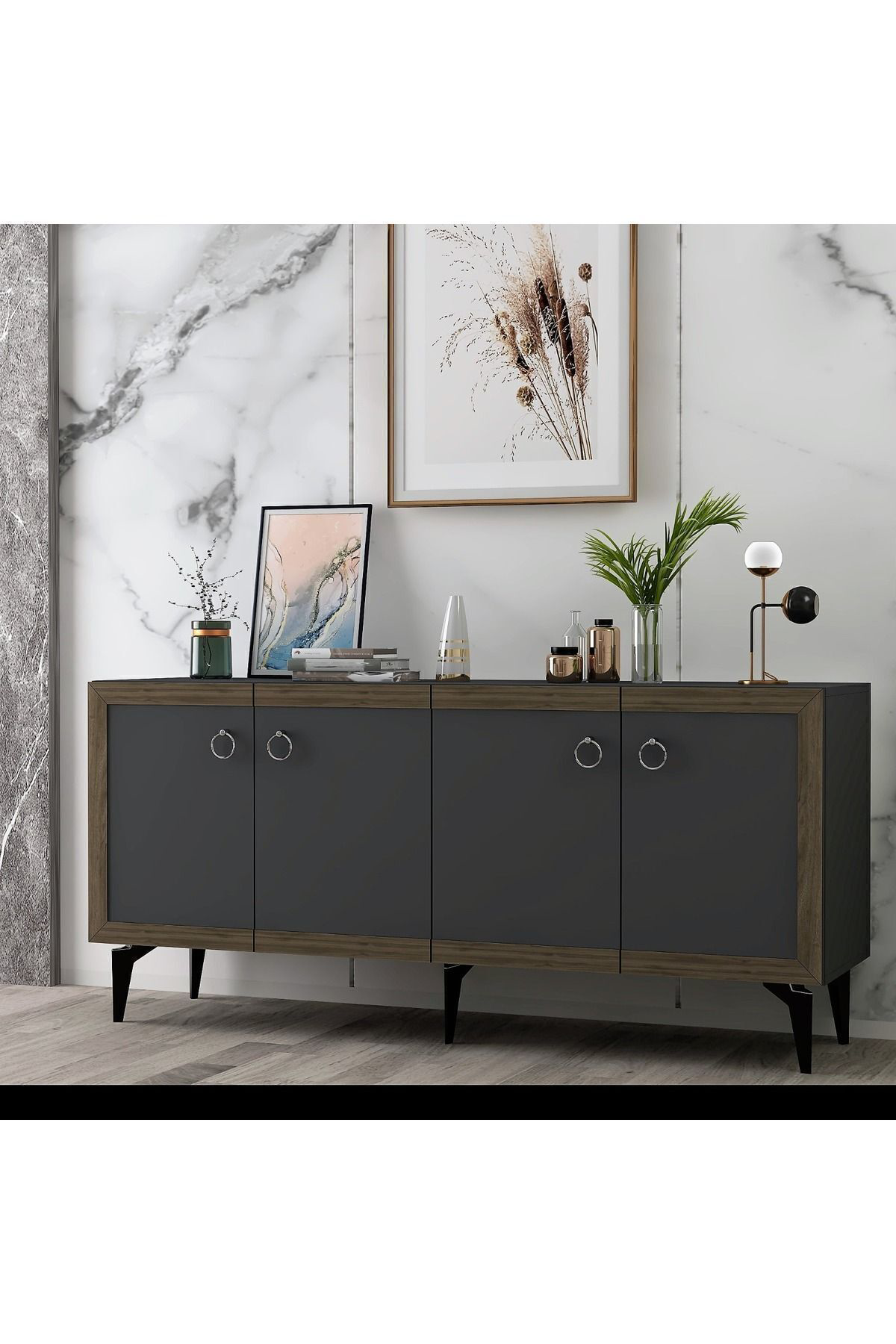 Cantek Dizayn Dört Kapakli 150 Cm Selen Konsol Antrasit-Ceviz