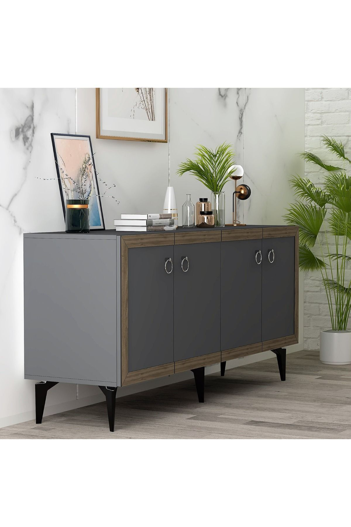 Cantek Dizayn Dört Kapakli 150 Cm Selen Konsol Antrasit-Ceviz