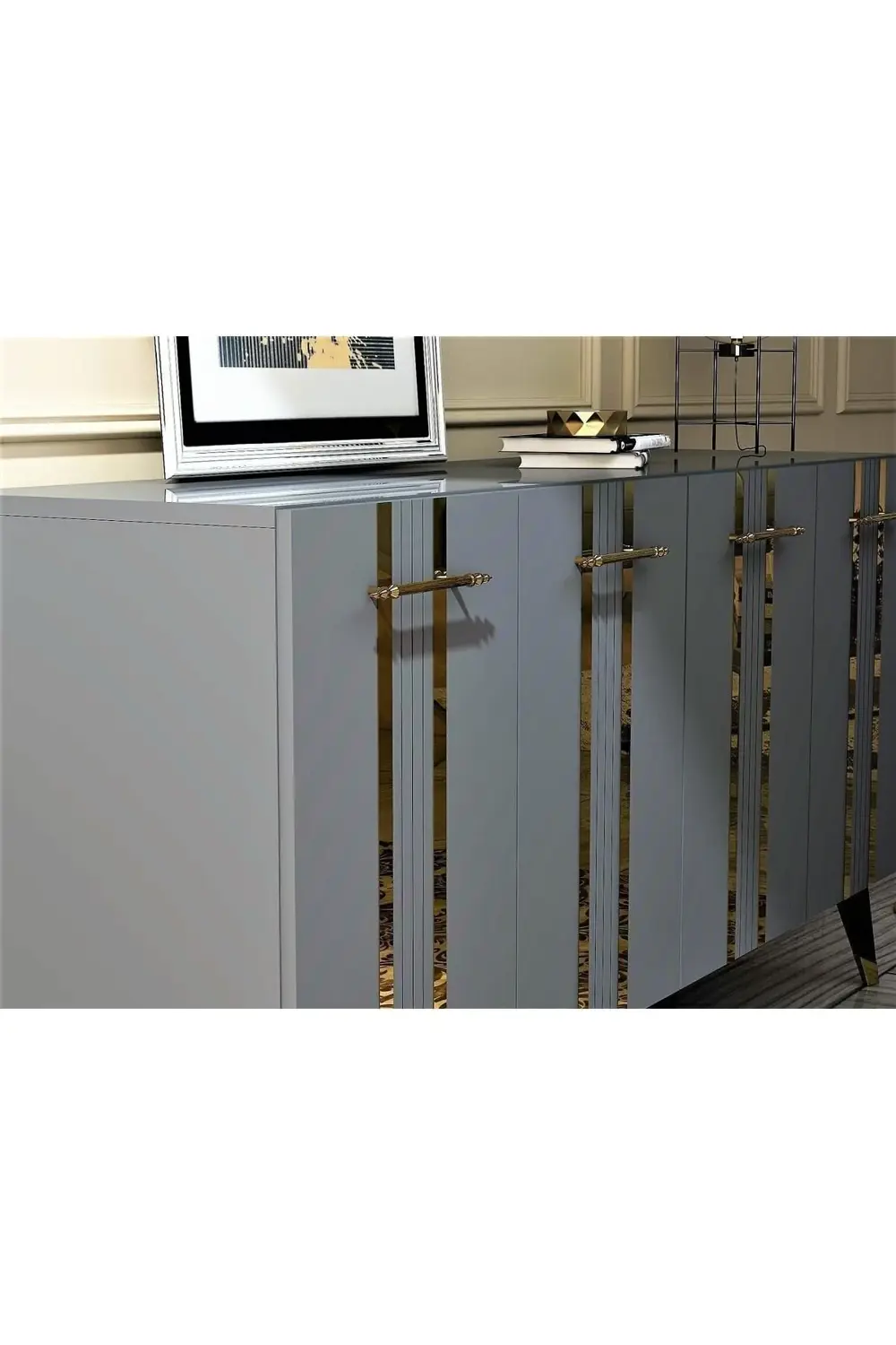 Dört Kapaklı Altın-kulp Siyah Ayaklı Asel Konsol Antrasit-altın