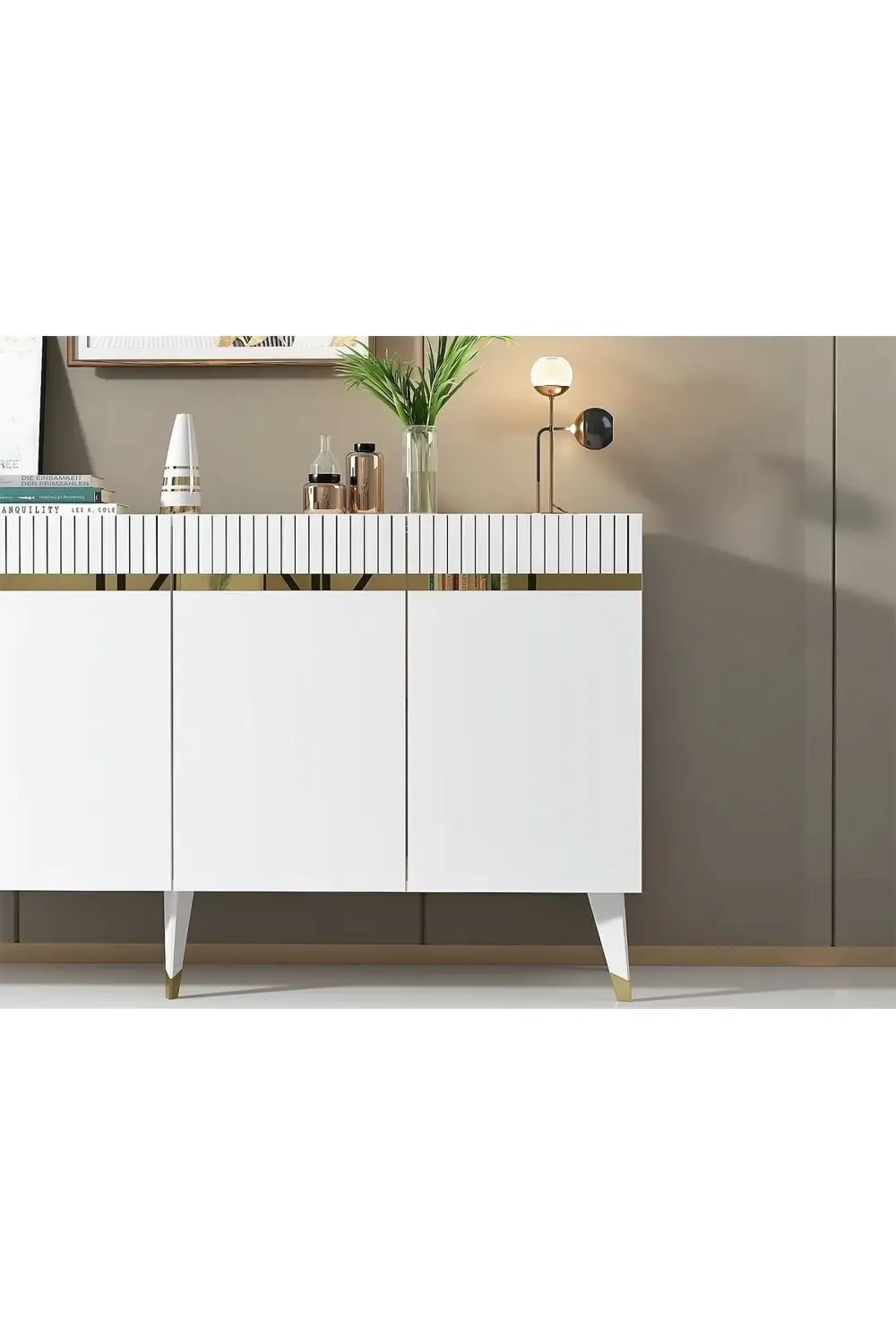 Dört Kapaklı Lazer Desenli Defne Konsol Beyaz-altın