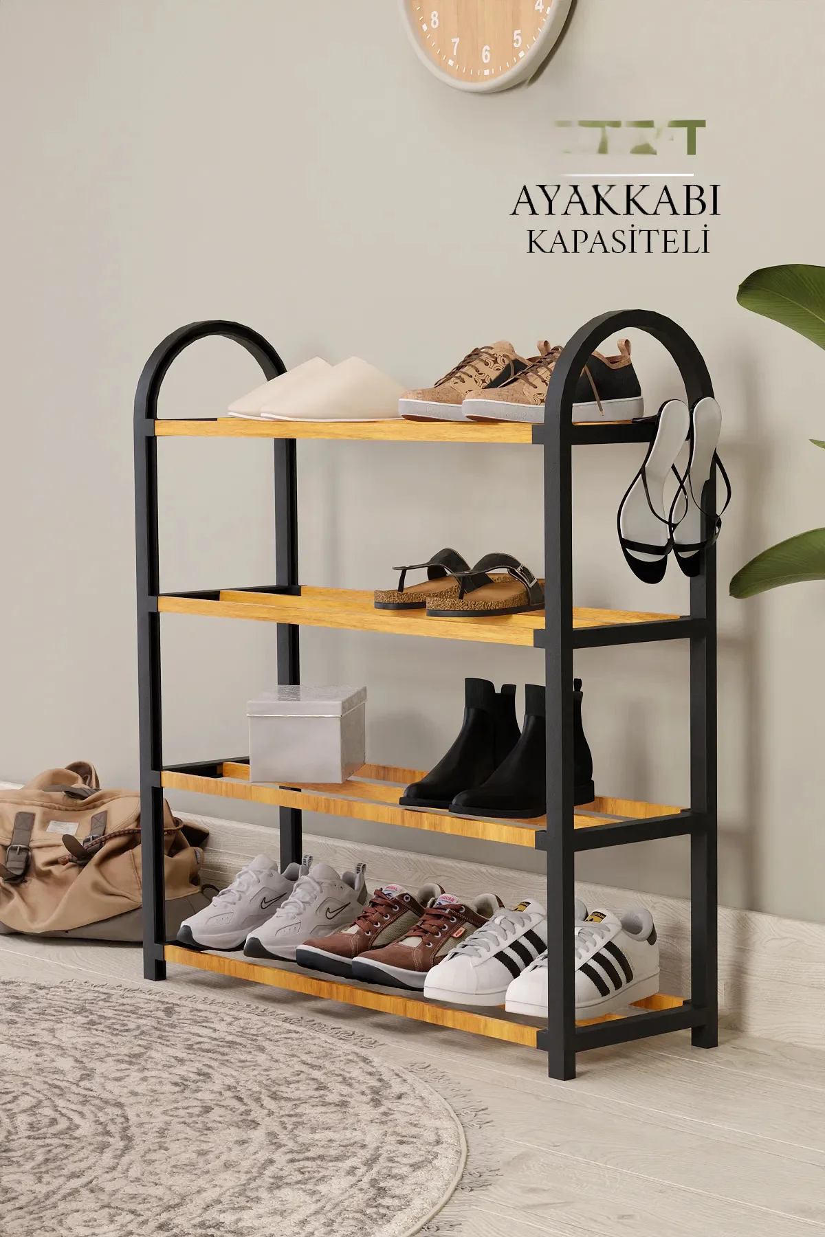 Dört Katlı Ahşap Ayakkabılık