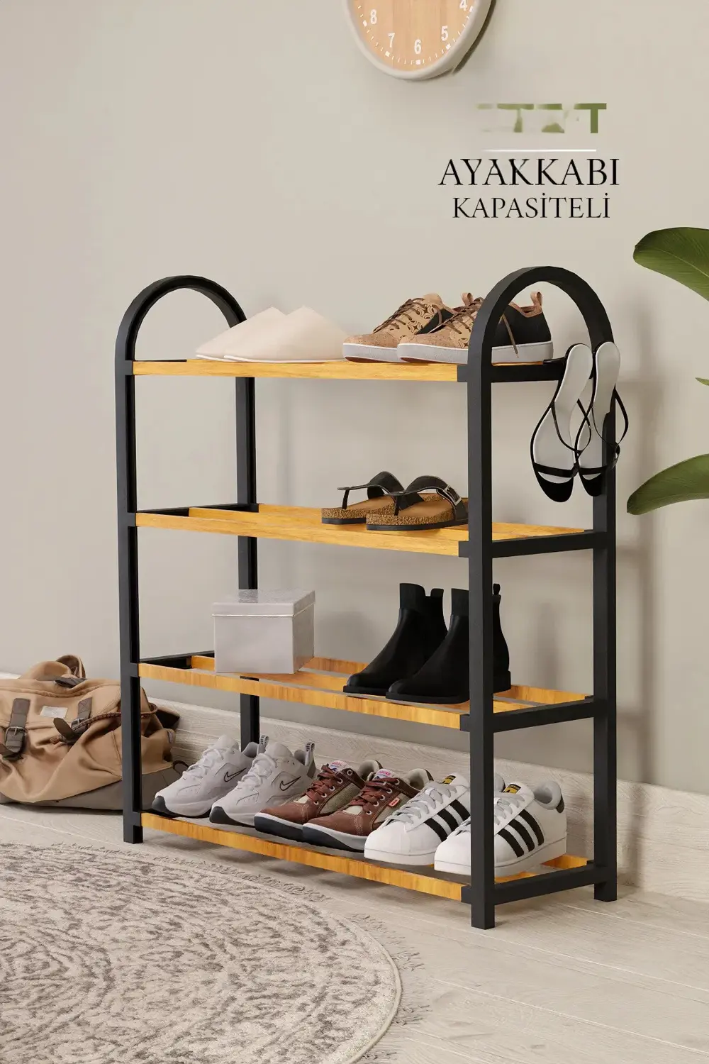 Dört Katlı Ahşap Ayakkabılık