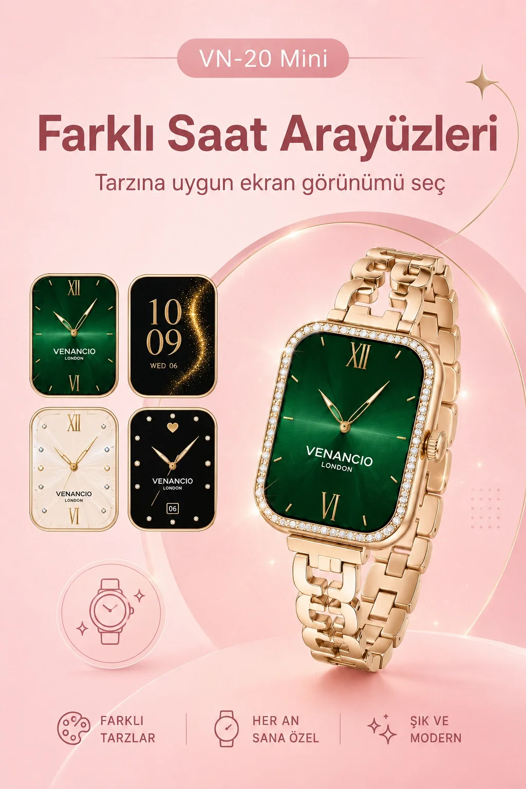 Dört Kordon Seçenekli Mini Akıllı Saat Bildirim Ve Spor Takip Özellikli Kullanım Seti