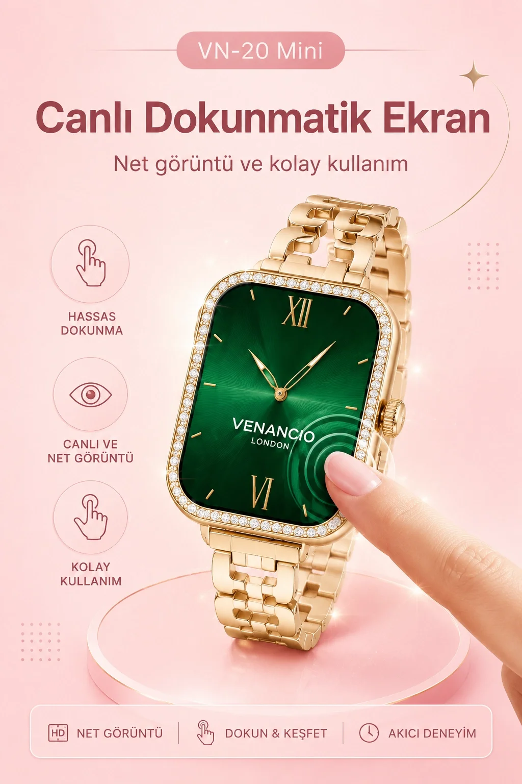 Dört Kordon Seçenekli Mini Akıllı Saat Bildirim Ve Spor Takip Özellikli Kullanım Seti