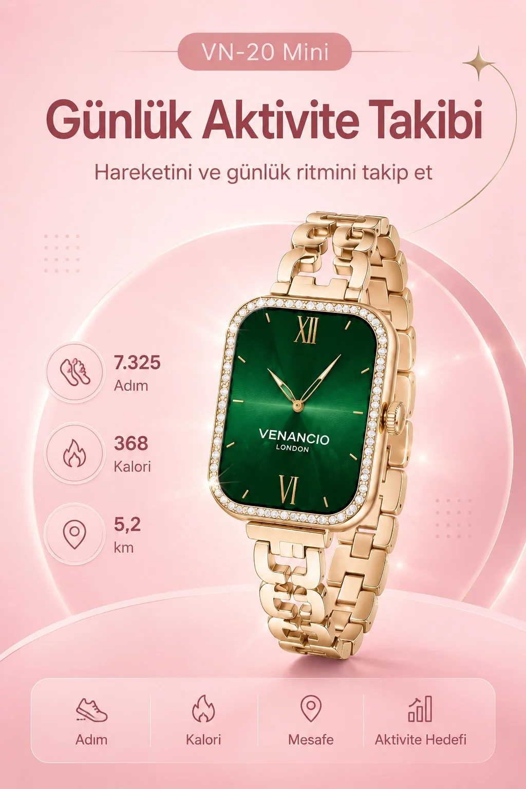 Dört Kordon Seçenekli Mini Akıllı Saat Bildirim Ve Spor Takip Özellikli Kullanım Seti