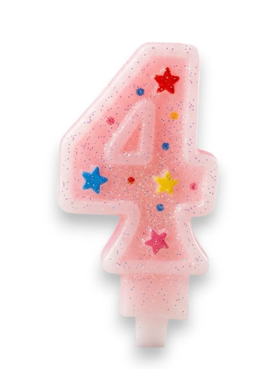 Dört Rakamlı Pembe Mum Doğum Günü Pasta Mumu ( 7X3) cm - Sayılı M