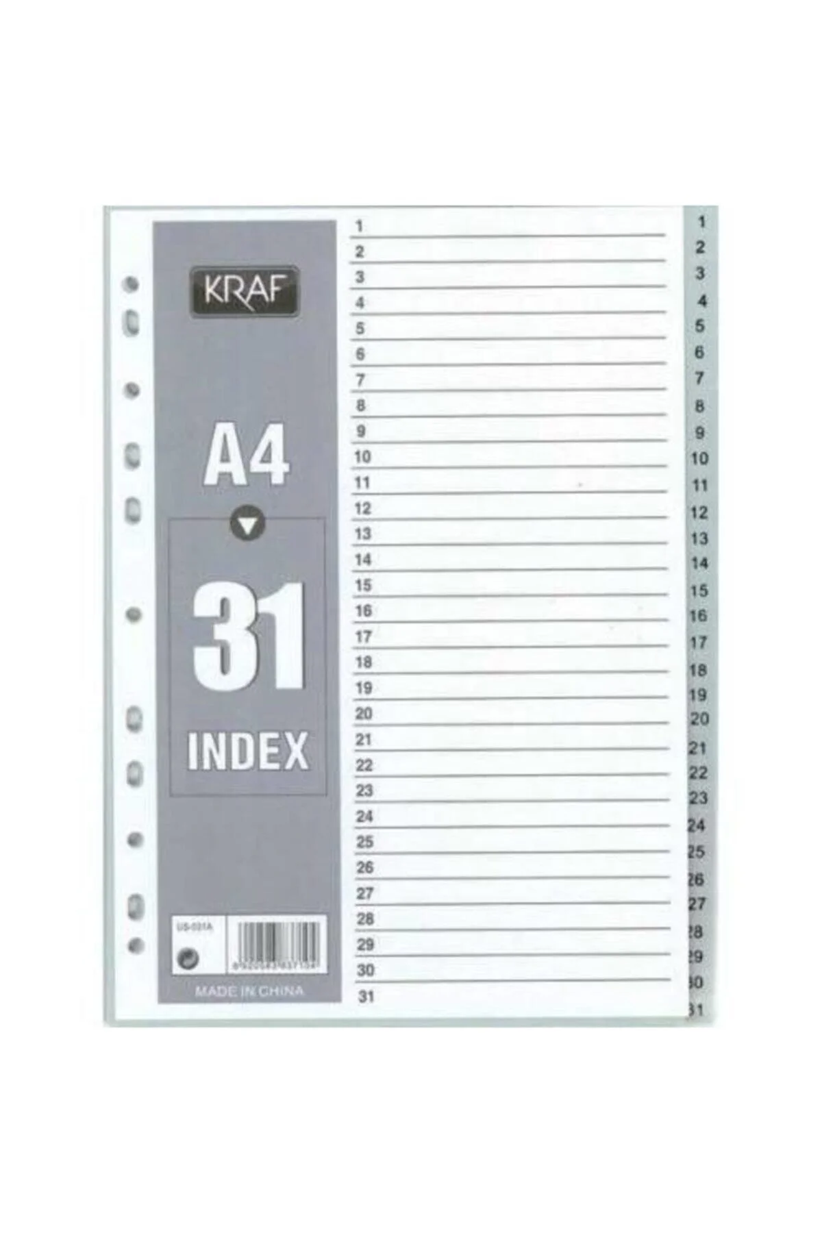 Dosya Ayracı Seperatör 1-31 Rakam A4