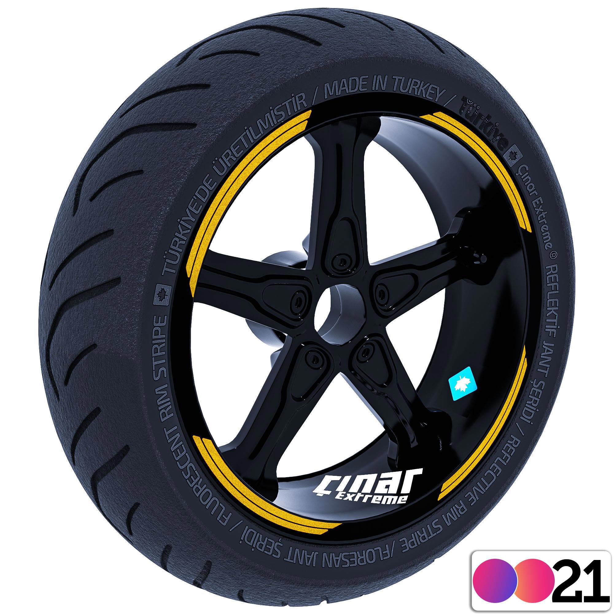 Çınar Extreme Double Stripe Jant Şeridi Sticker Reflektif, Floresan, Özel Renkl